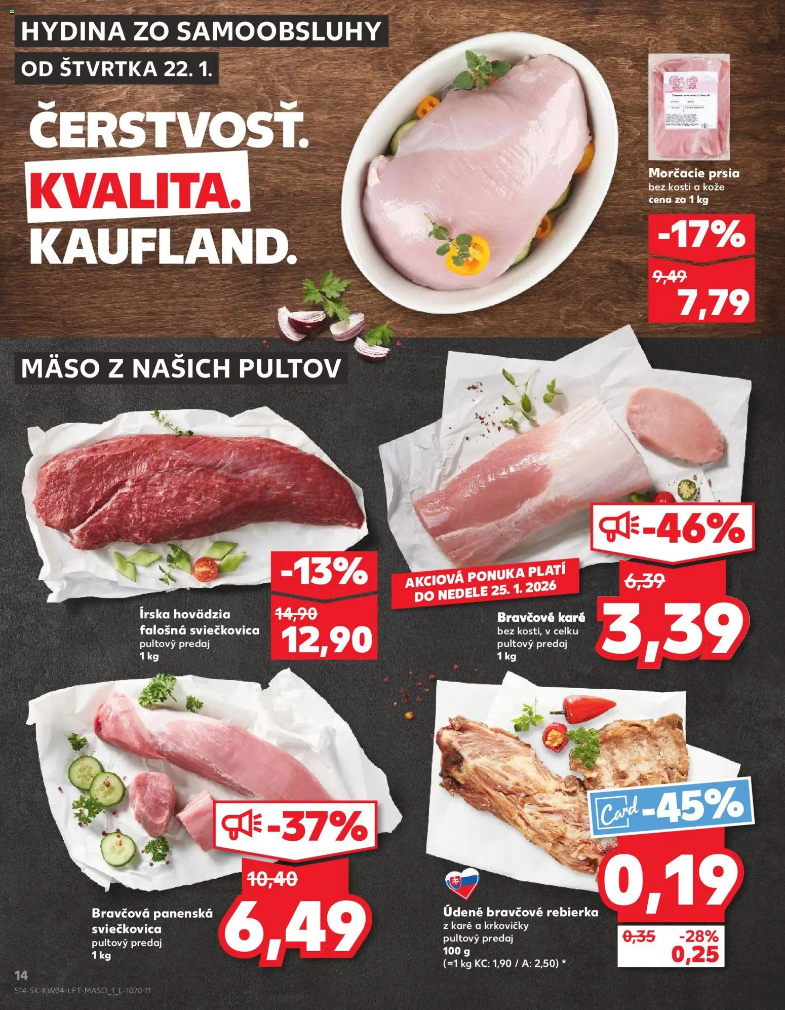 Nové Kaufland akcie – leták je platný od 22.01.2026 | Strana: 14 | Produkty: Bravčové karé