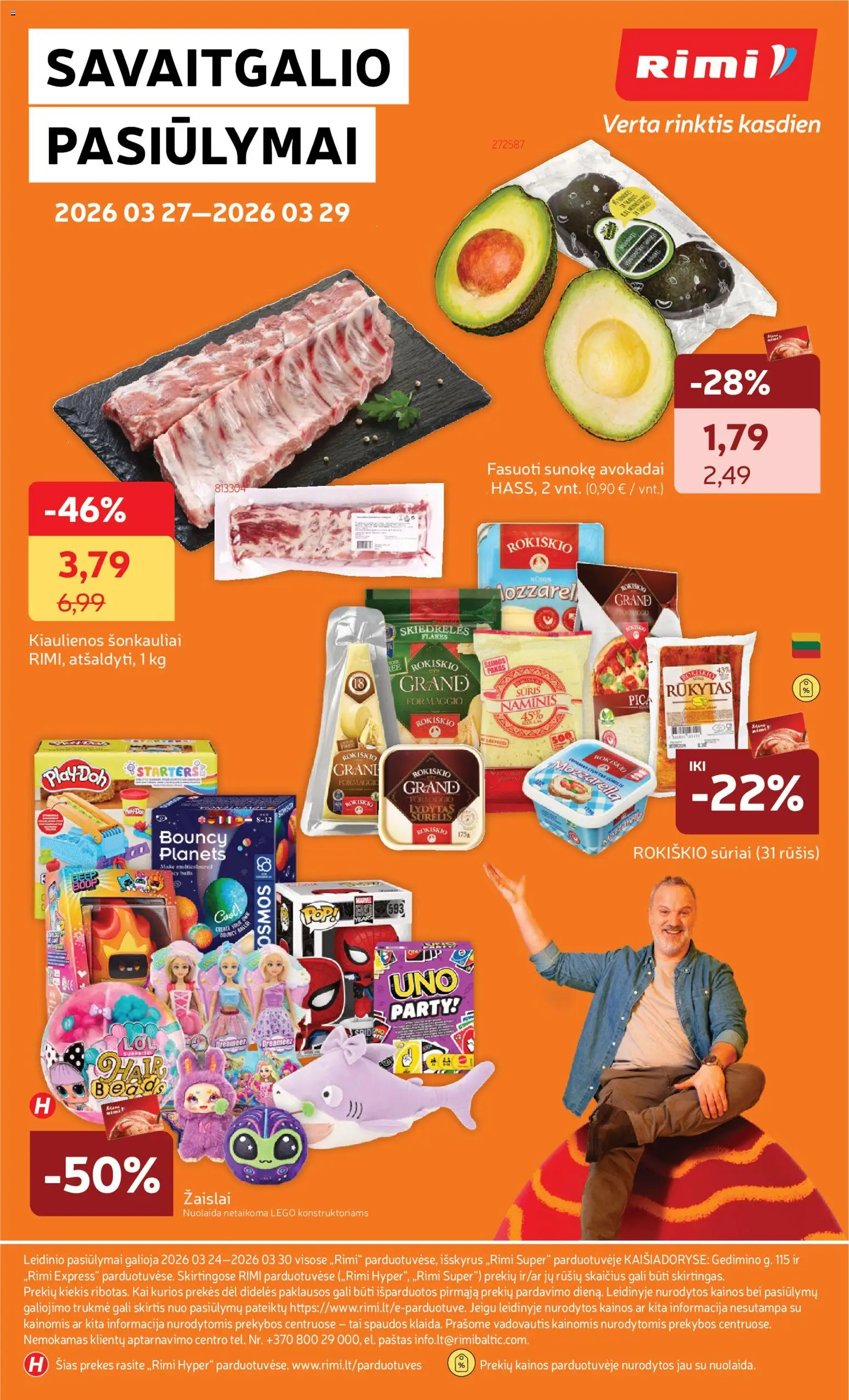 Rimi akcijos nuo 24.03.2026 | Puslapis: 38 | Prekių: Kiaulienos, Avokadai, Sūris, Pica
