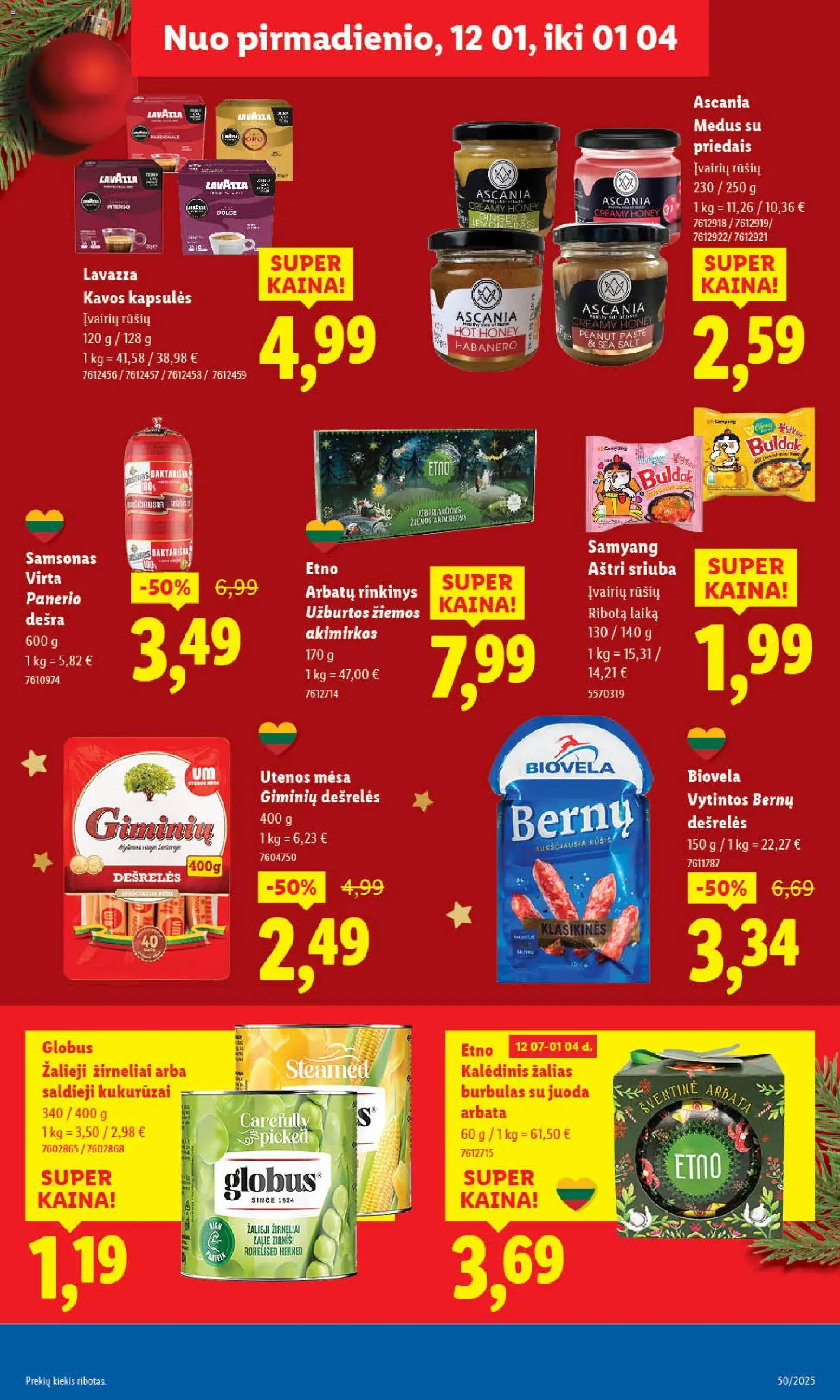 LIDL akcijos nuo 11.12.2025 | Puslapis: 33 | Prekių: Kukurūzai, Dešrelės, Dešra, Arbata