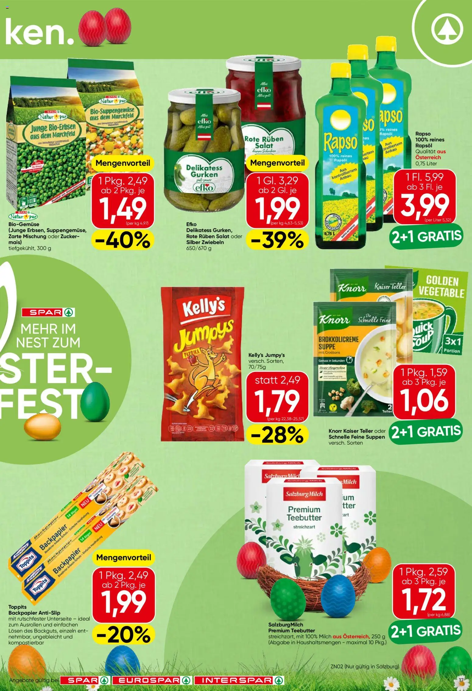 Spar Flugblatt - Salzburg gültig ab 26.03.2026 | Seite: 17 | Produkte: Salat, Zwiebeln, Zucker, Milch