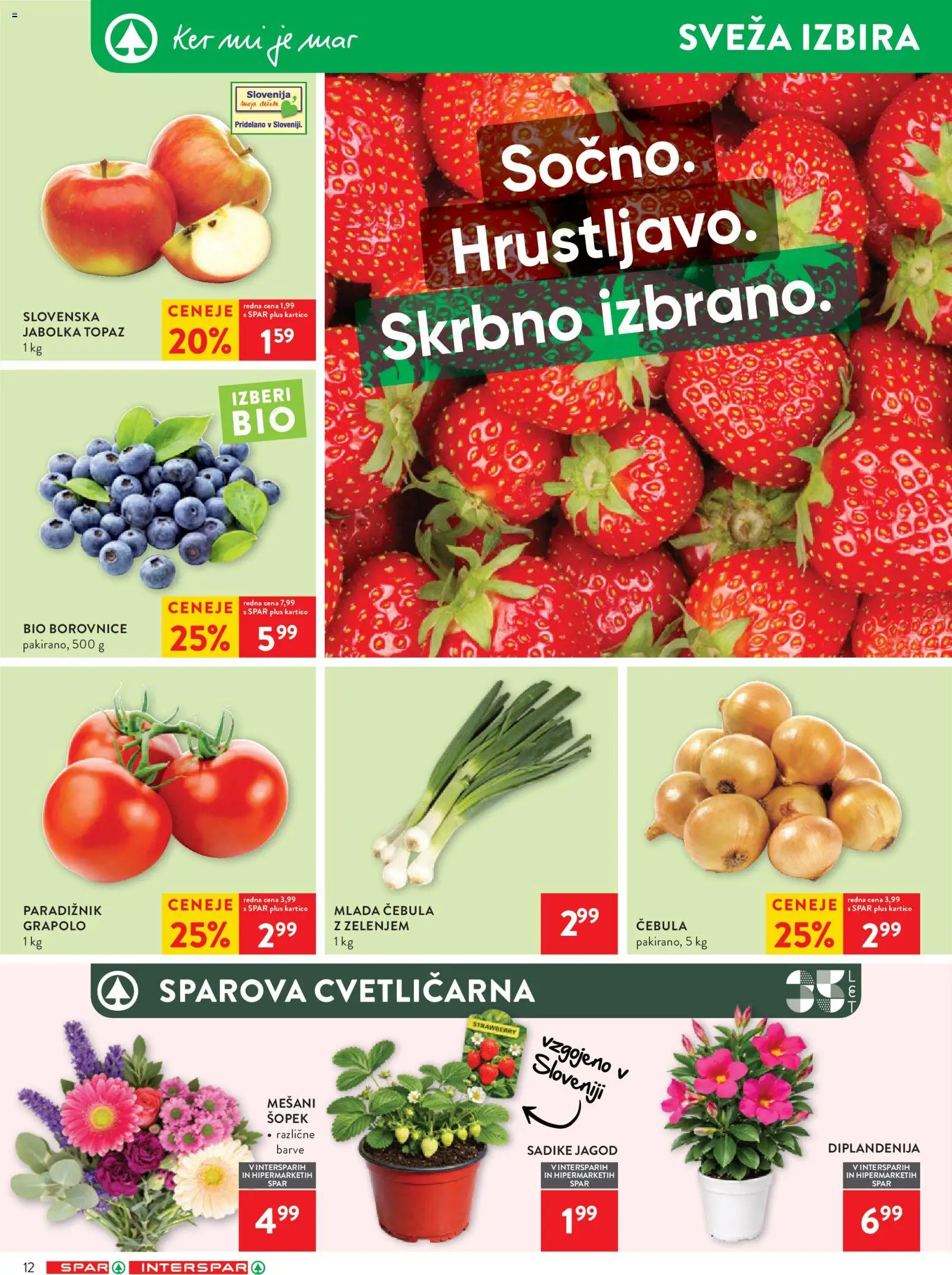 Novi Spar katalog ponudbe – veljaven od 22.04.2026 | Stran: 12 | Izdelki: Šopek, Jabolka, Borovnice, Cebula