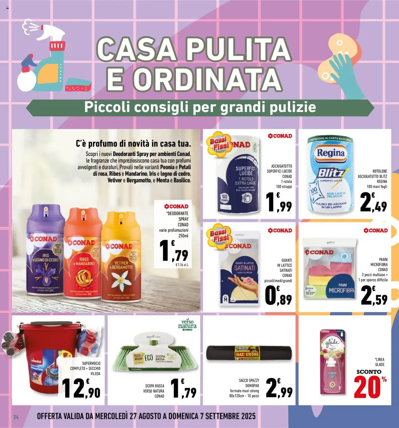 Volantino Conad del 27.08.2025 | Pagina: 24 | Prodotti: Guanti, Secchio, Asciugatutto, Profumo