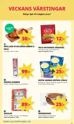 Tempo reklamblad aktuell från 15.09.2025 | Sida: 4 | Produkter: Grill, Kassler, Wienerkorv, Soppa