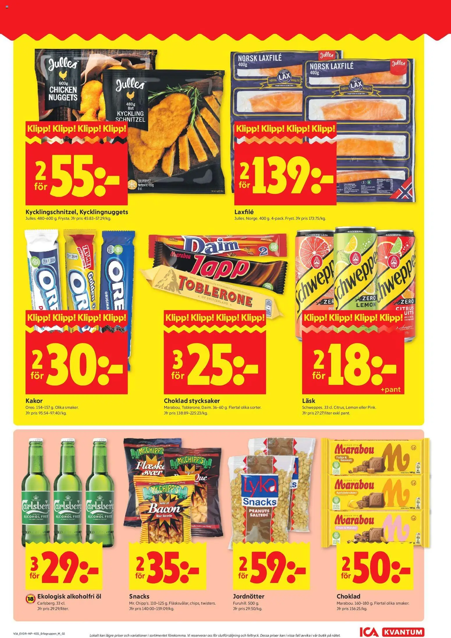 ICA Kvantum reklamblad aktuell från 13.04.2026 | Sida: 7 | Produkter: Bacon, Jordnötter, Choklad, Öl