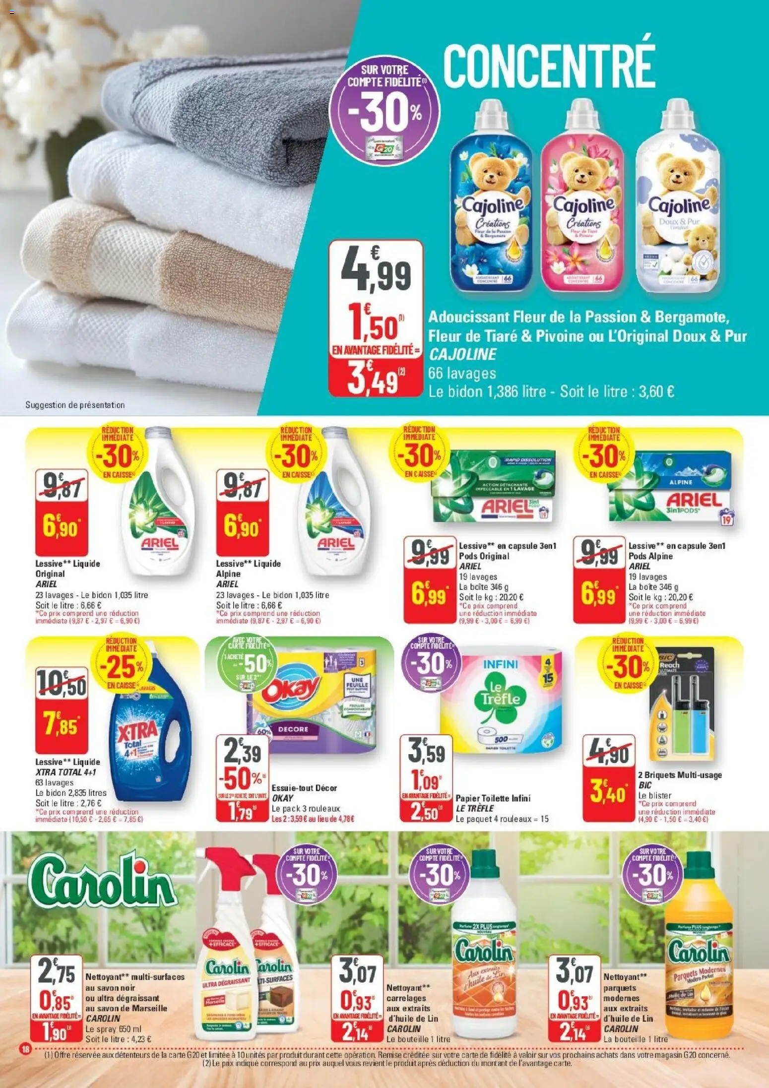 {H1} | Page: 18 | Produits: Ariel, Savon de marseille, Adoucissant, Lessive