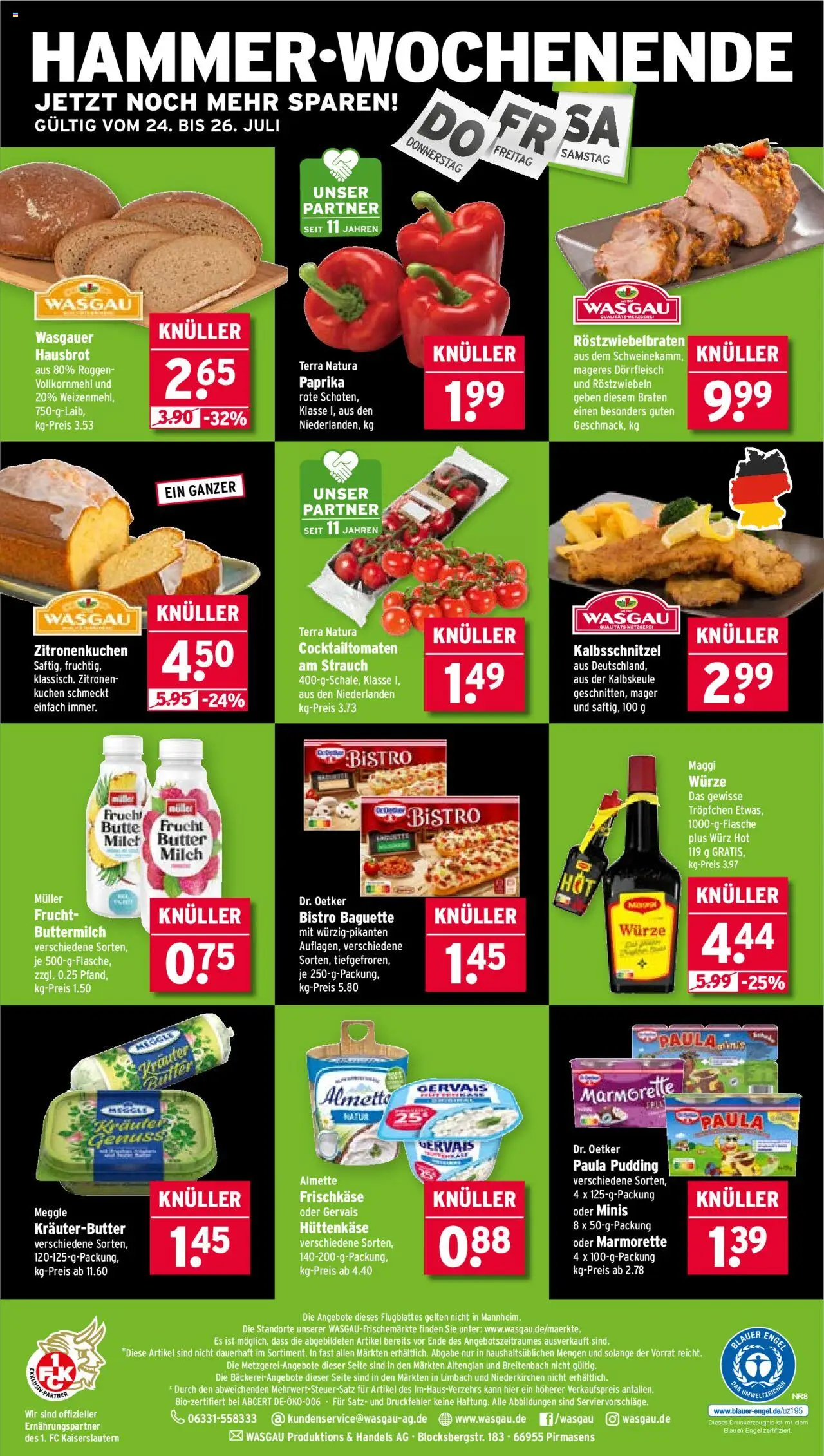 Wasgau Prospekt 	 - gültig ab dem 21.07.2025 | Seite: 24 | Produkte: Buttermilch, Pudding, Paprika, Zitronen