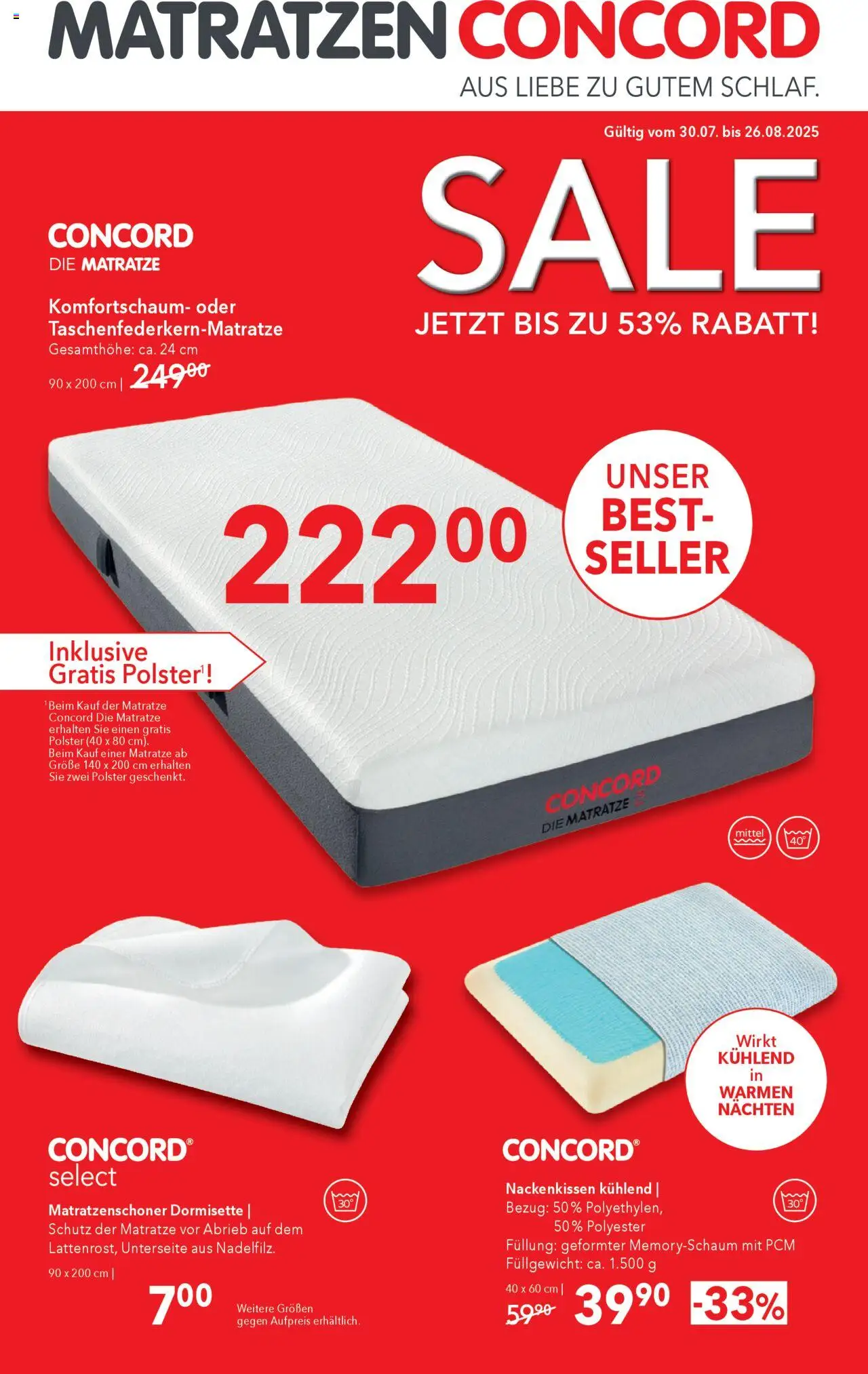 Matratzen Concord Flugblatt gültig ab 30.07.2025 | Seite: 1 | Produkte: Matratze