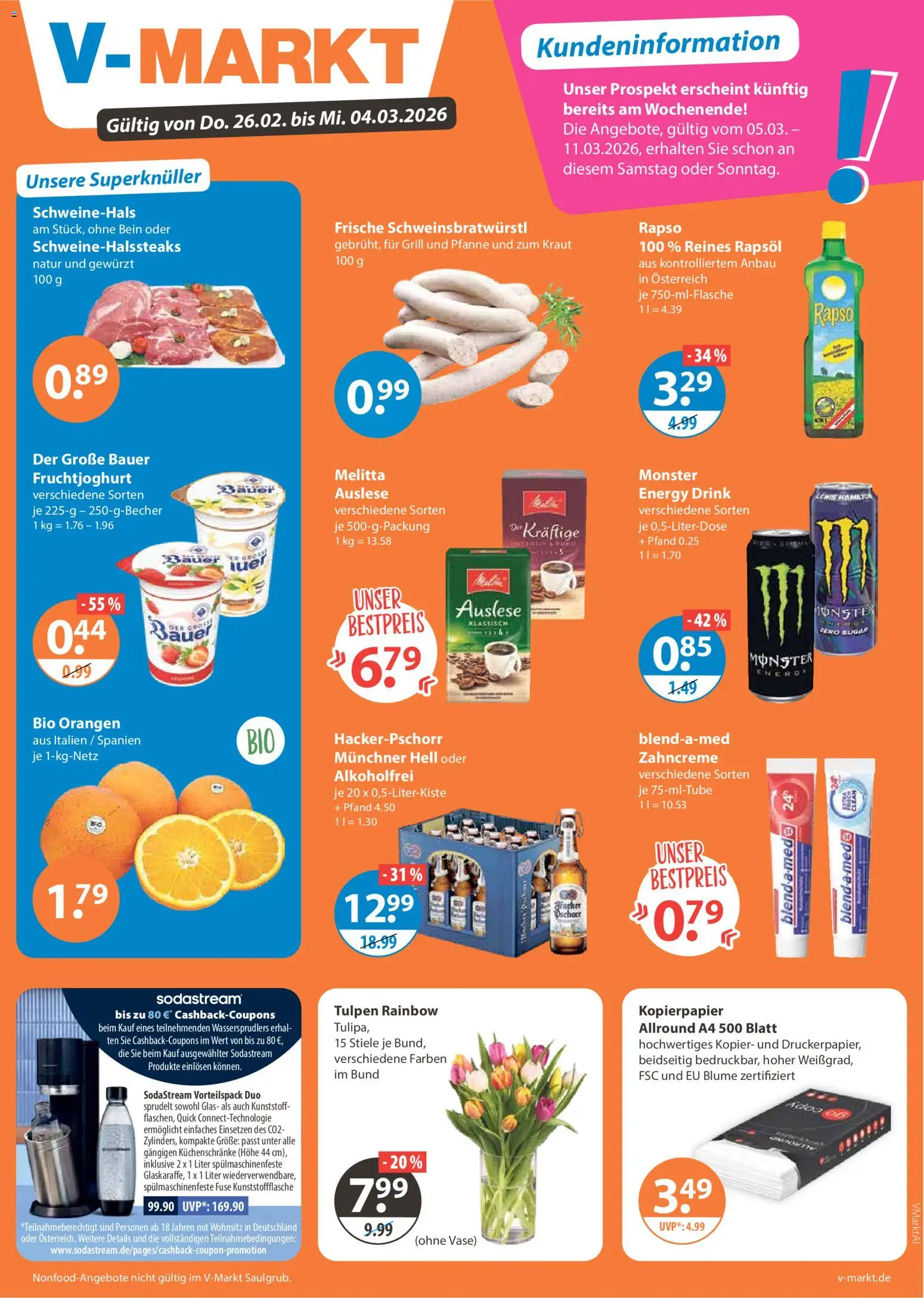 V-Markt - Schwaben / Oberbayern – gültig ab 26.02.2026 | Seite: 1 | Produkte: Grill, Rapsöl, Vase, Fruchtjoghurt