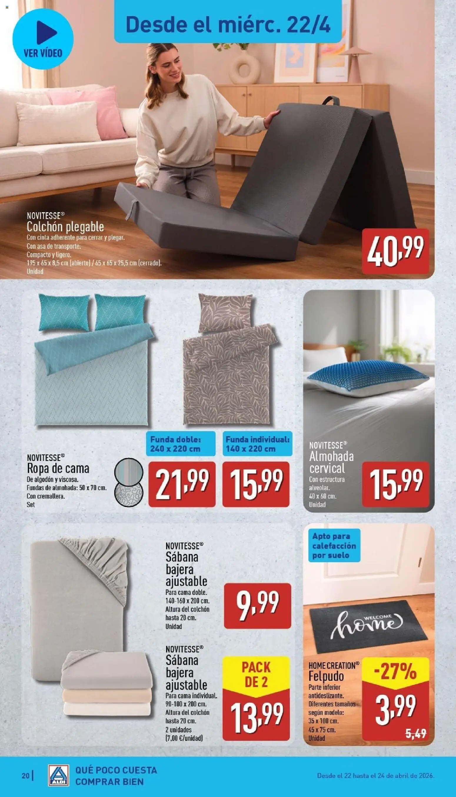 Aldi folleto Canarias │ válido desde el 20.04.2026 | Página: 20 | Productos: Video, Funda, Κασέρι, Almohada
