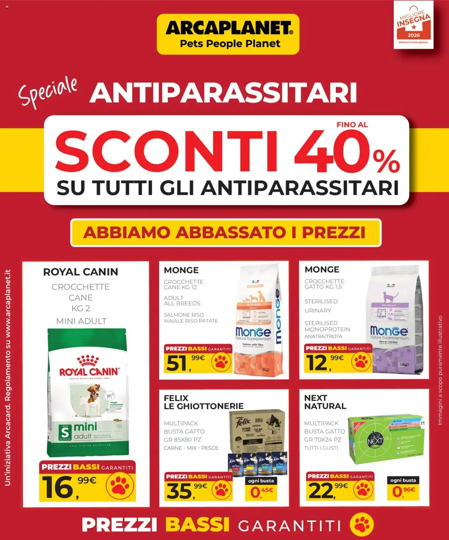 Volantino Arcaplanet del 02.03.2026 | Pagina: 1 | Prodotti: Maiale, Riso, Crocchette cane, Crocchette gatto
