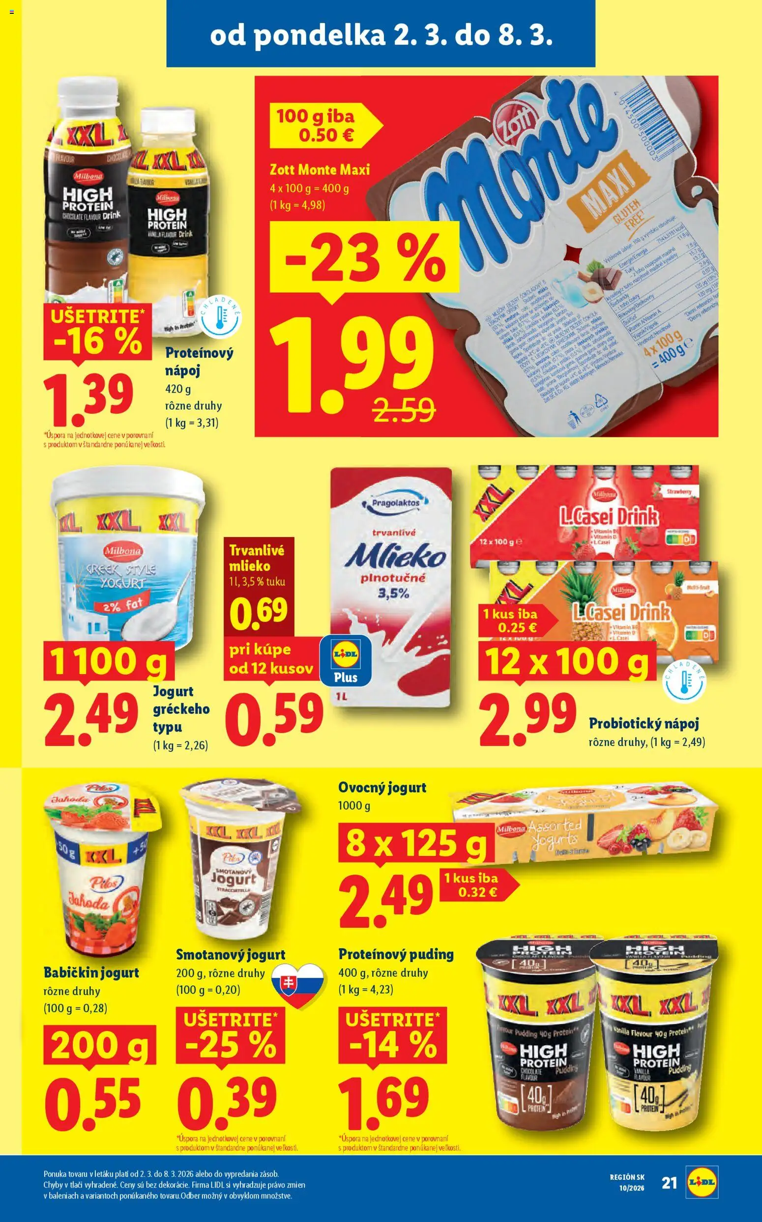 Nové Lidl akcie – leták je platný od 02.03.2026 | Strana: 23 | Produkty: Mlieko, Jogurt, Proteínový puding, Puding