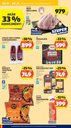 Aldi akciós ujság - amely érvényes a következő dátumtól: 18.09.2025 | Oldal: 36 | Termékek: Grillcsirke, Pick, Kenyér, Szeletelt sajt