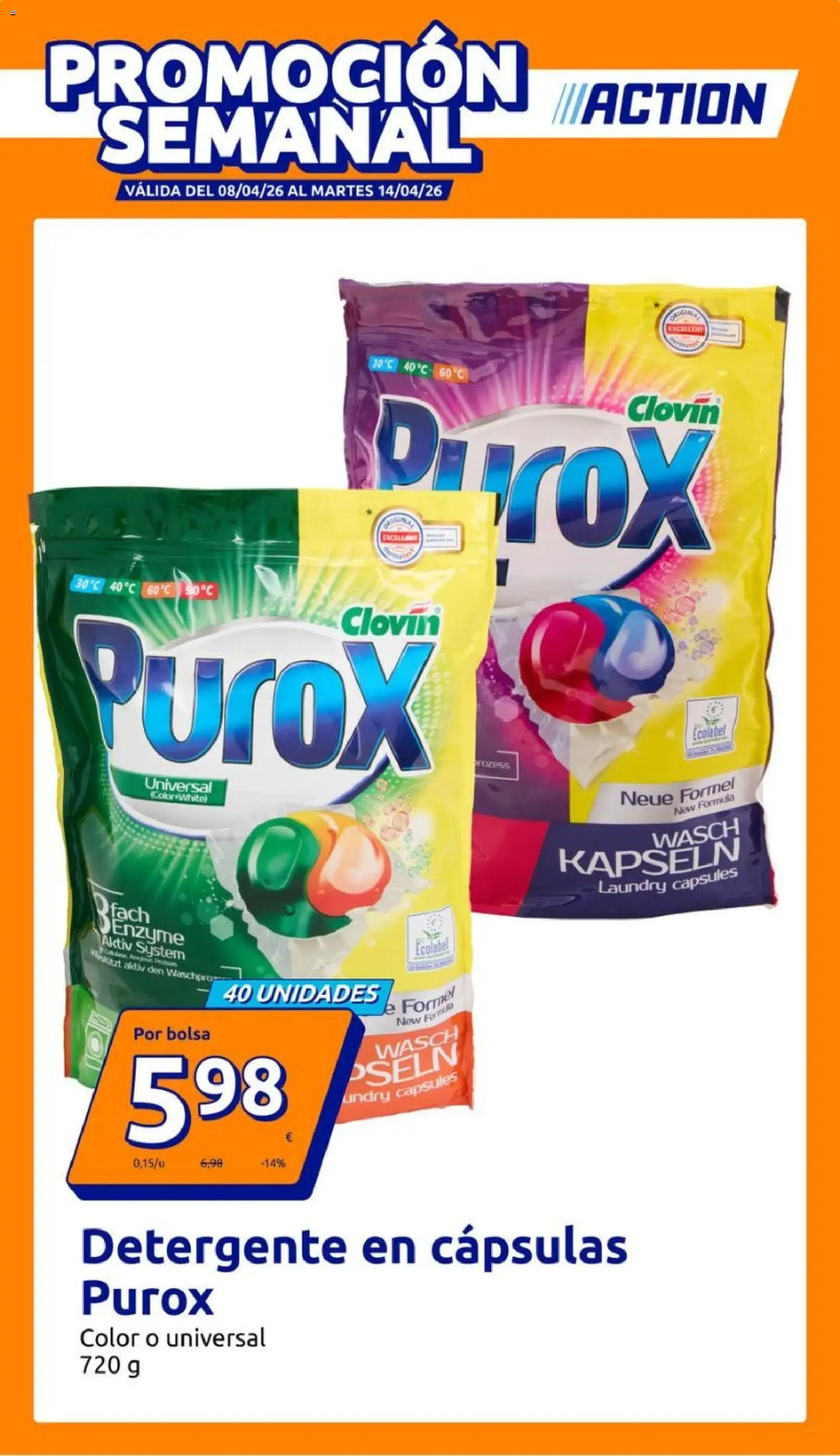 Action folleto │ válido desde el 08.04.2026 | Página: 1 | Productos: Detergente, Bolsa