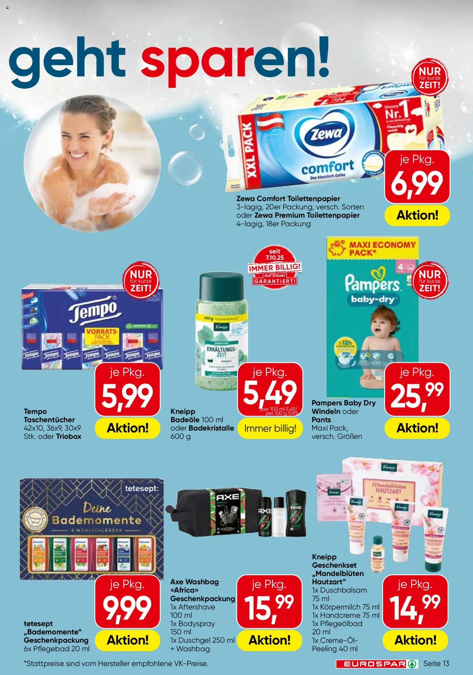Eurospar Flugblatt gültig ab 23.10.2025 | Seite: 13 | Produkte: Peeling, Körpermilch, Handcreme, Duschgel