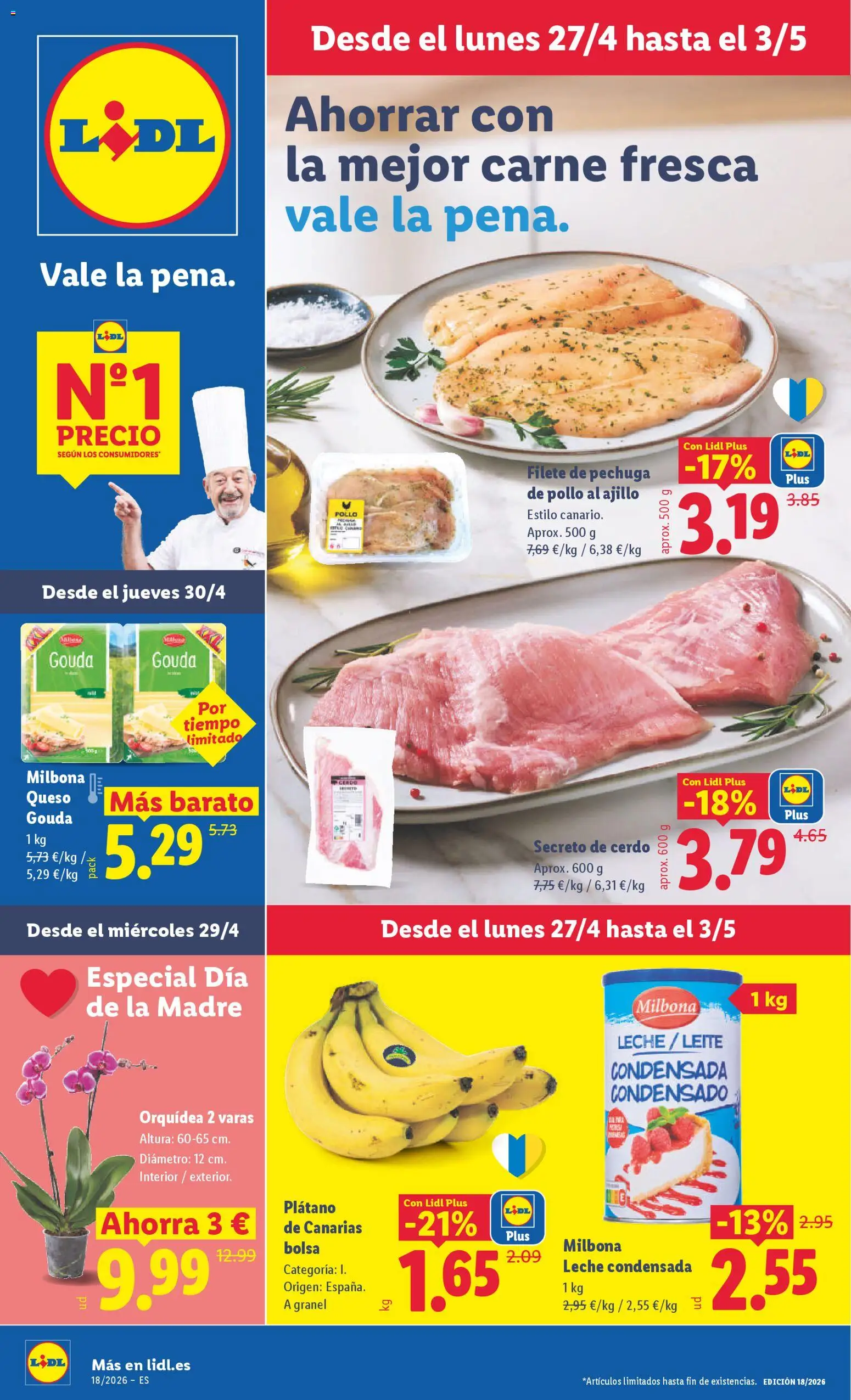 Lidl folleto │ válido desde el 27.04.2026 | Página: 1 | Productos: Queso, Cerdo, Φαρίνα, Queso Gouda
