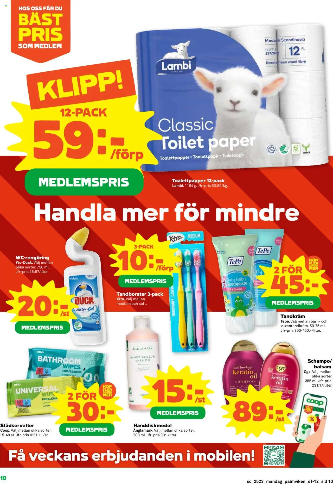 Stora Coop reklamblad aktuell från 02.06.2025 | Sida: 10 | Produkter: Balsam, Tandkräm, Toalettpapper, Handdiskmedel
