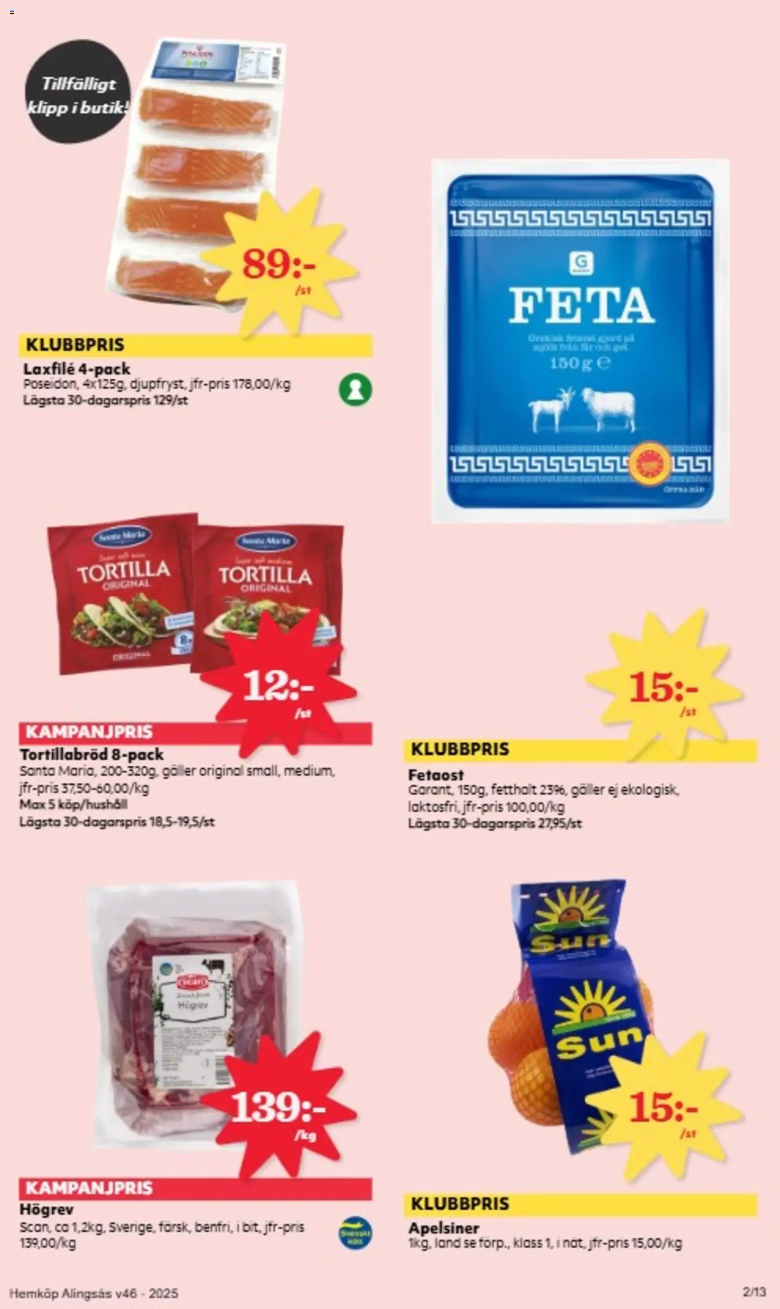 Hemköp reklamblad aktuell från 10.11.2025 | Sida: 2 | Produkter: Tortilla, Galler, Fetaost, Apelsiner