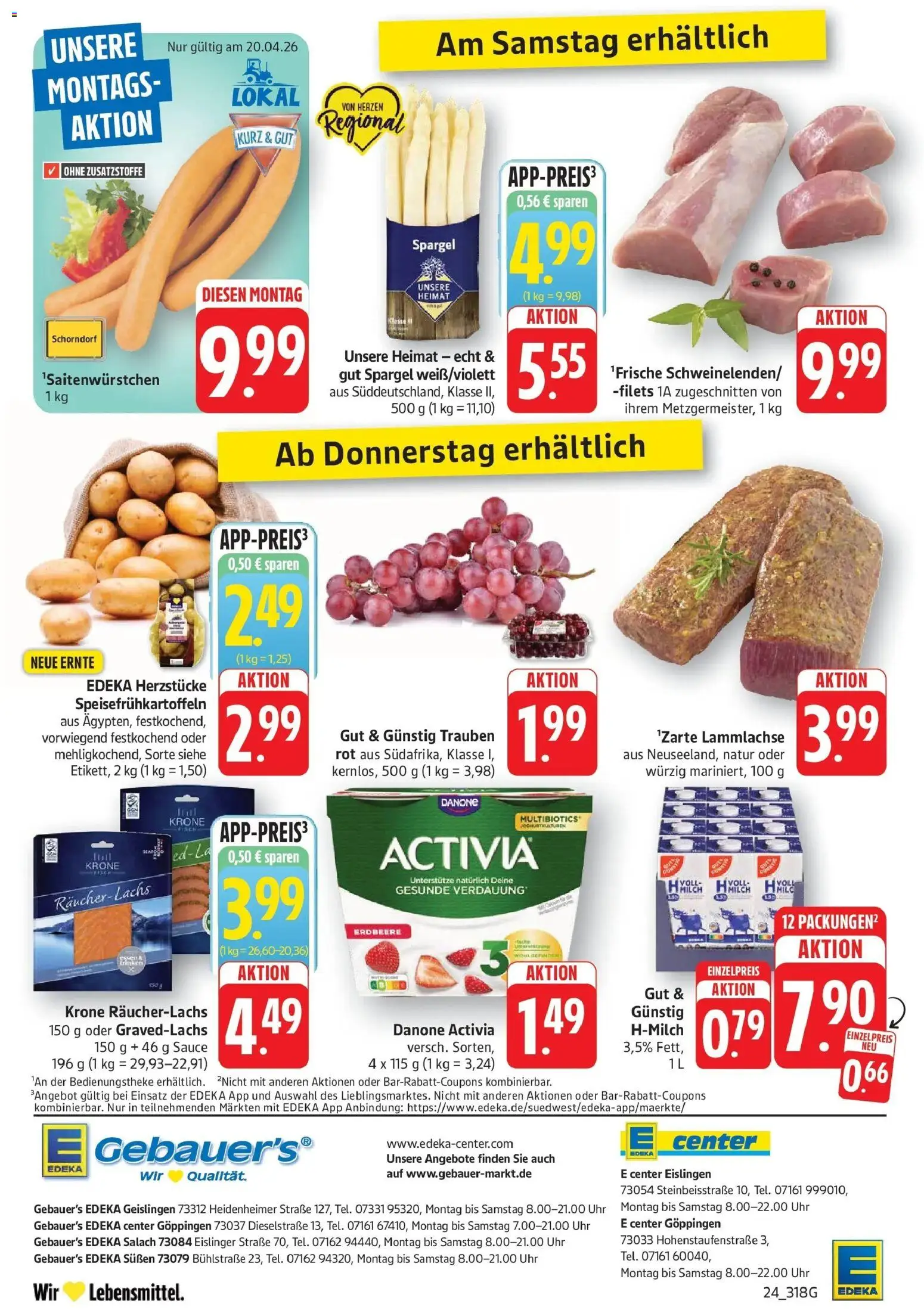 Edeka prospekt Geislingen	 – gültig ab 20.04.2026 | Seite: 24 | Produkte: Activia, Danone activia, Trauben, Spargel