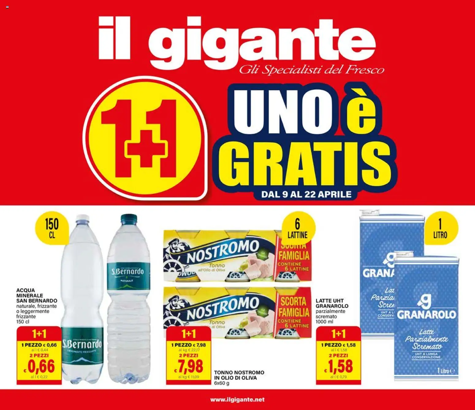 Volantino Il Gigante del 09.04.2026 | Pagina: 1 | Prodotti: Latte, Olio, Tonno, Acqua minerale