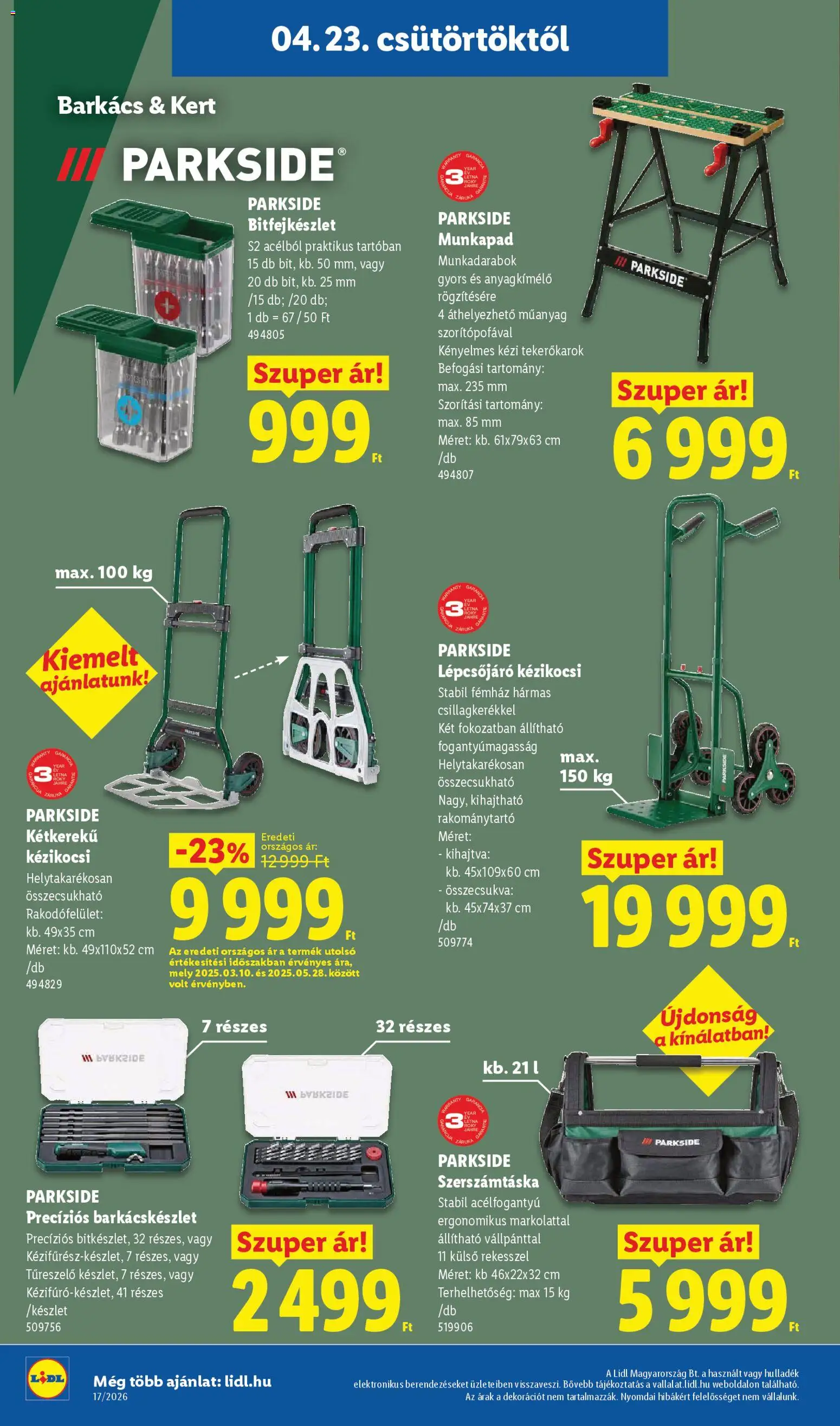 Lidl akciós ujság - amely érvényes a következő dátumtól: 23.04.2026 | Oldal: 30 | Termékek: Parkside, Munkapad