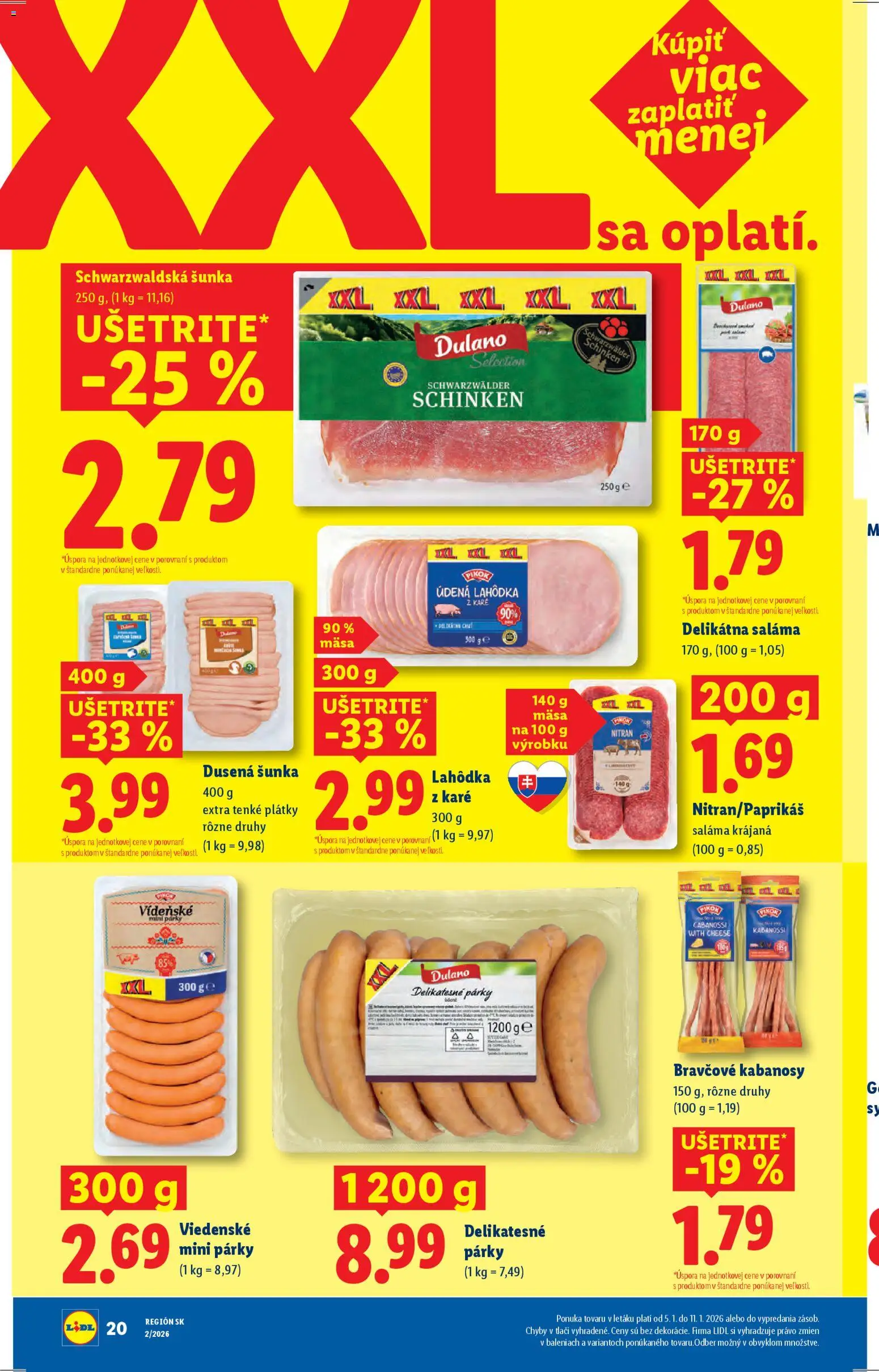 Nové Lidl akcie – leták je platný od 05.01.2026 | Strana: 26 | Produkty: Saláma, Šunka, Párky