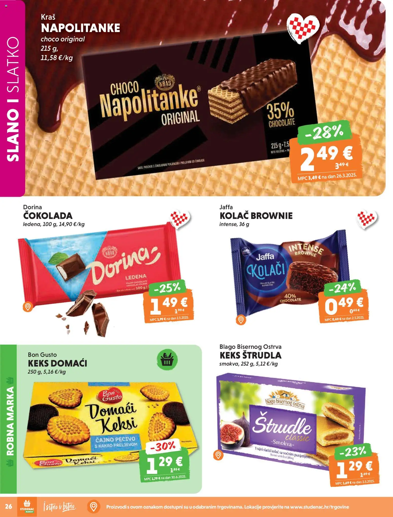 Studenac katalog | vrijedi od 29.04.2026 | Stranica: 26 | Proizvodi: Dorina, Čokolada, Keks, Napolitanke