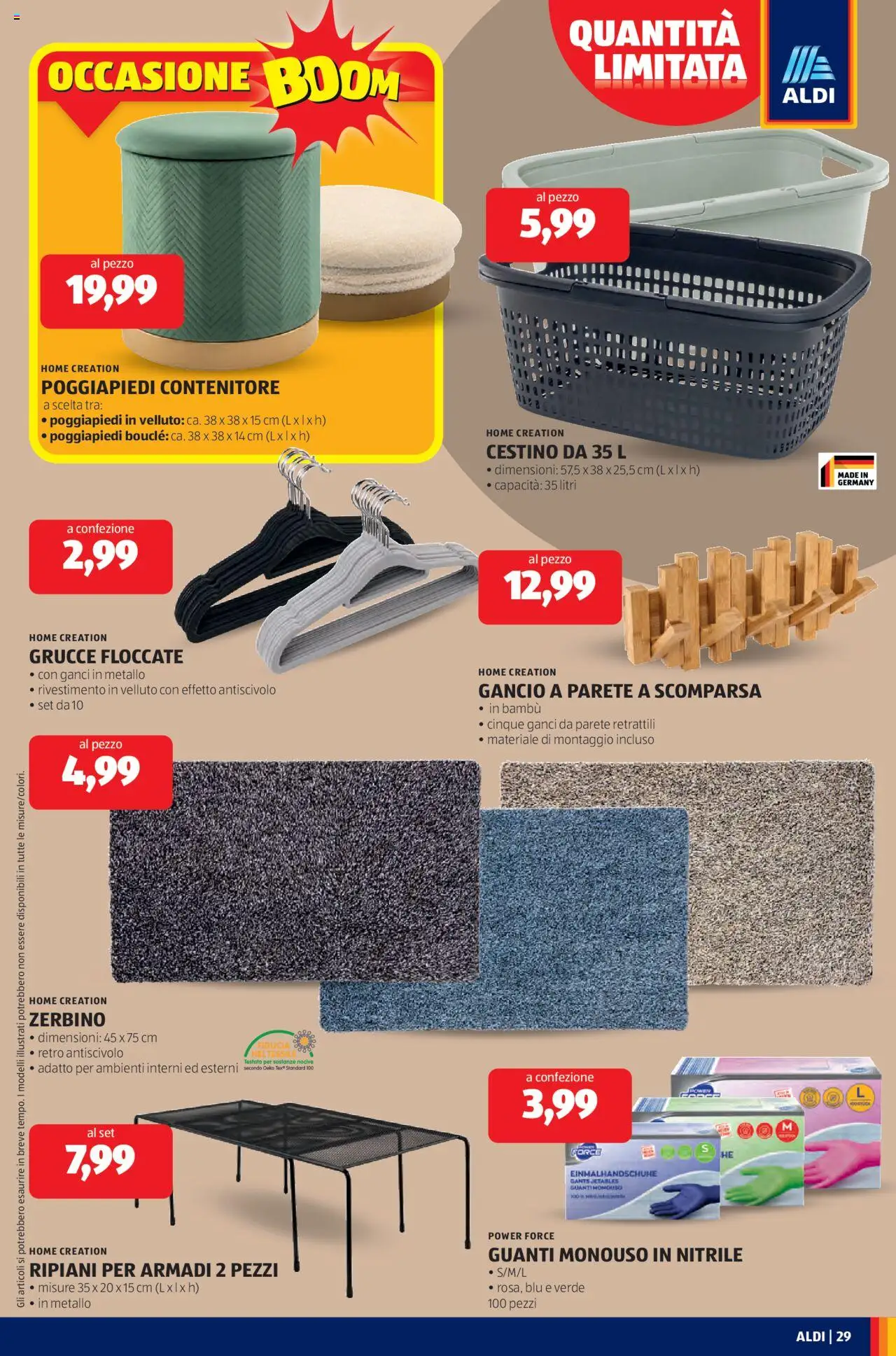 Volantino Aldi del 13.10.2025 | Pagina: 29 | Prodotti: Guanti, Cestino, Zerbino, Grucce