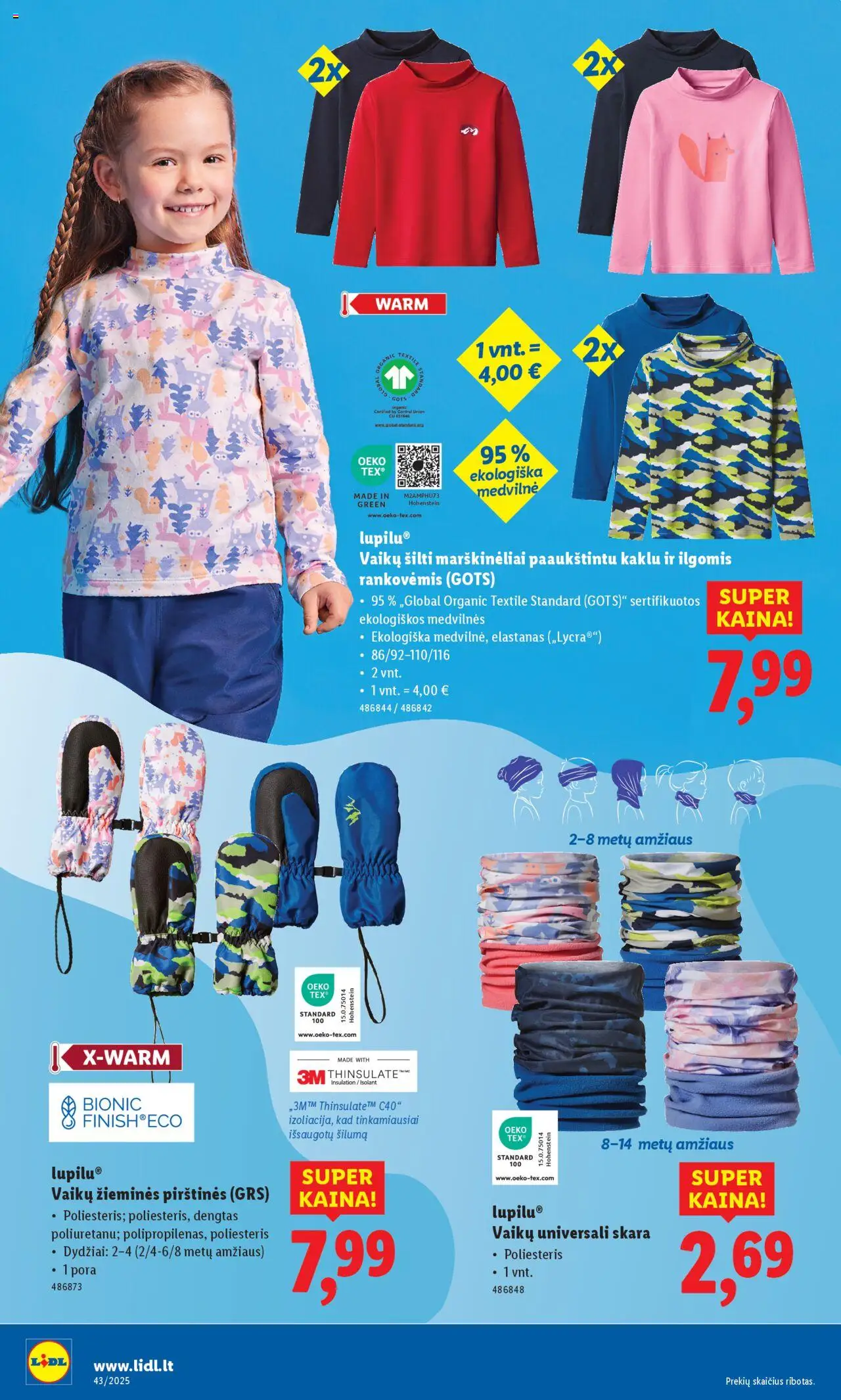 LIDL akcijos nuo 20.10.2025 | Puslapis: 22 | Prekių: Marškinėliai, Skara, Pirštines