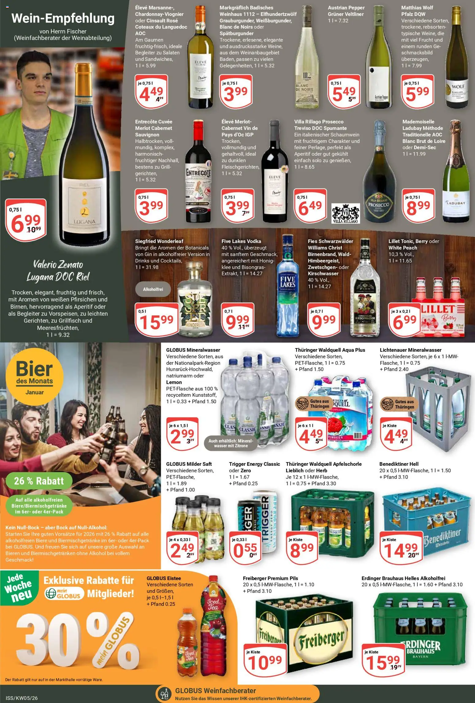 Globus Prospekt 	 – gültig ab 26.01.2026 | Seite: 20 | Produkte: Pils, Zwetschgen, Benediktiner hell, Gin
