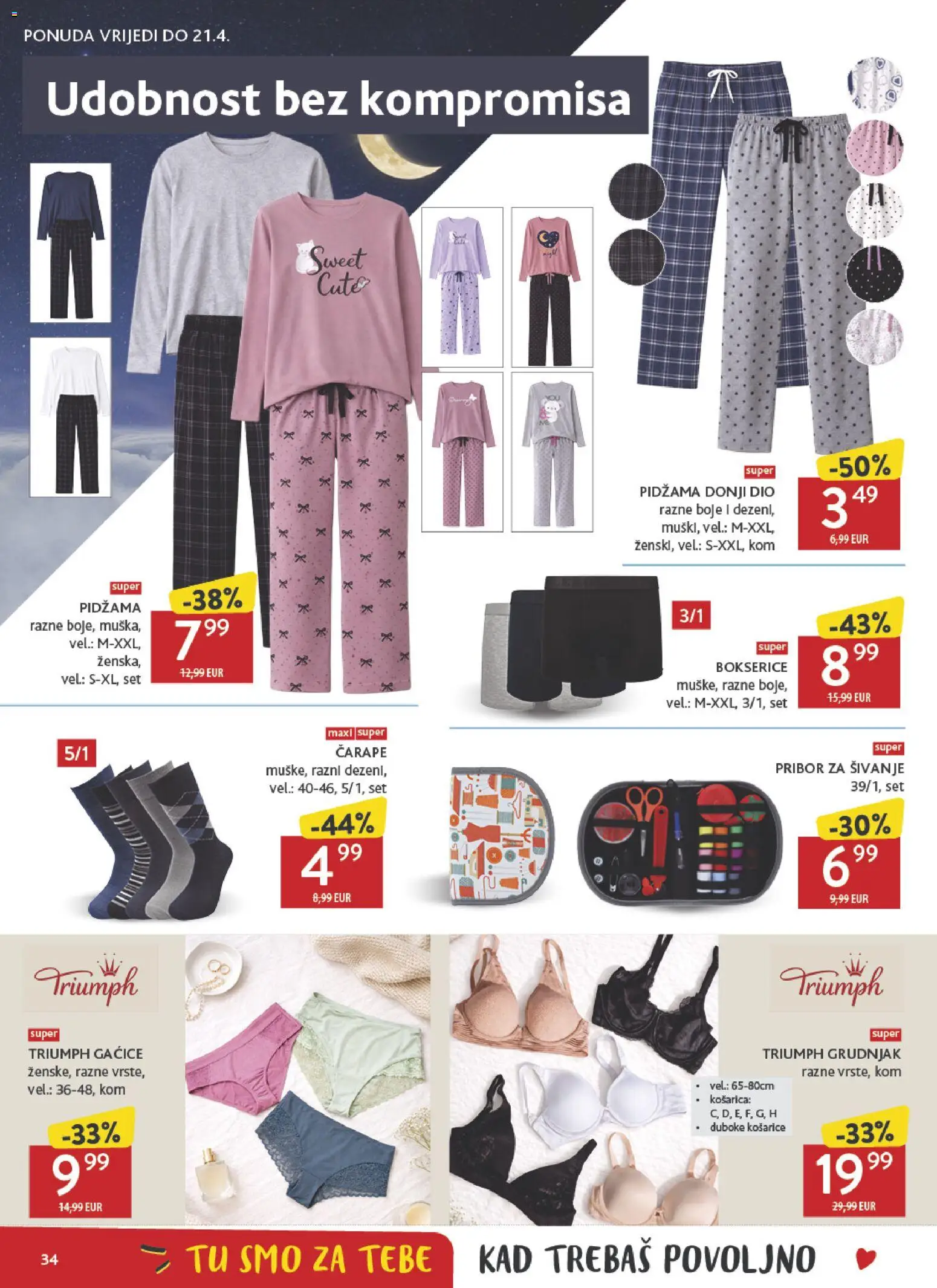 Konzum katalog | vrijedi od 08.04.2026 | Stranica: 34 | Proizvodi: Gaćice, Čarape, Pidžama, Bokserice