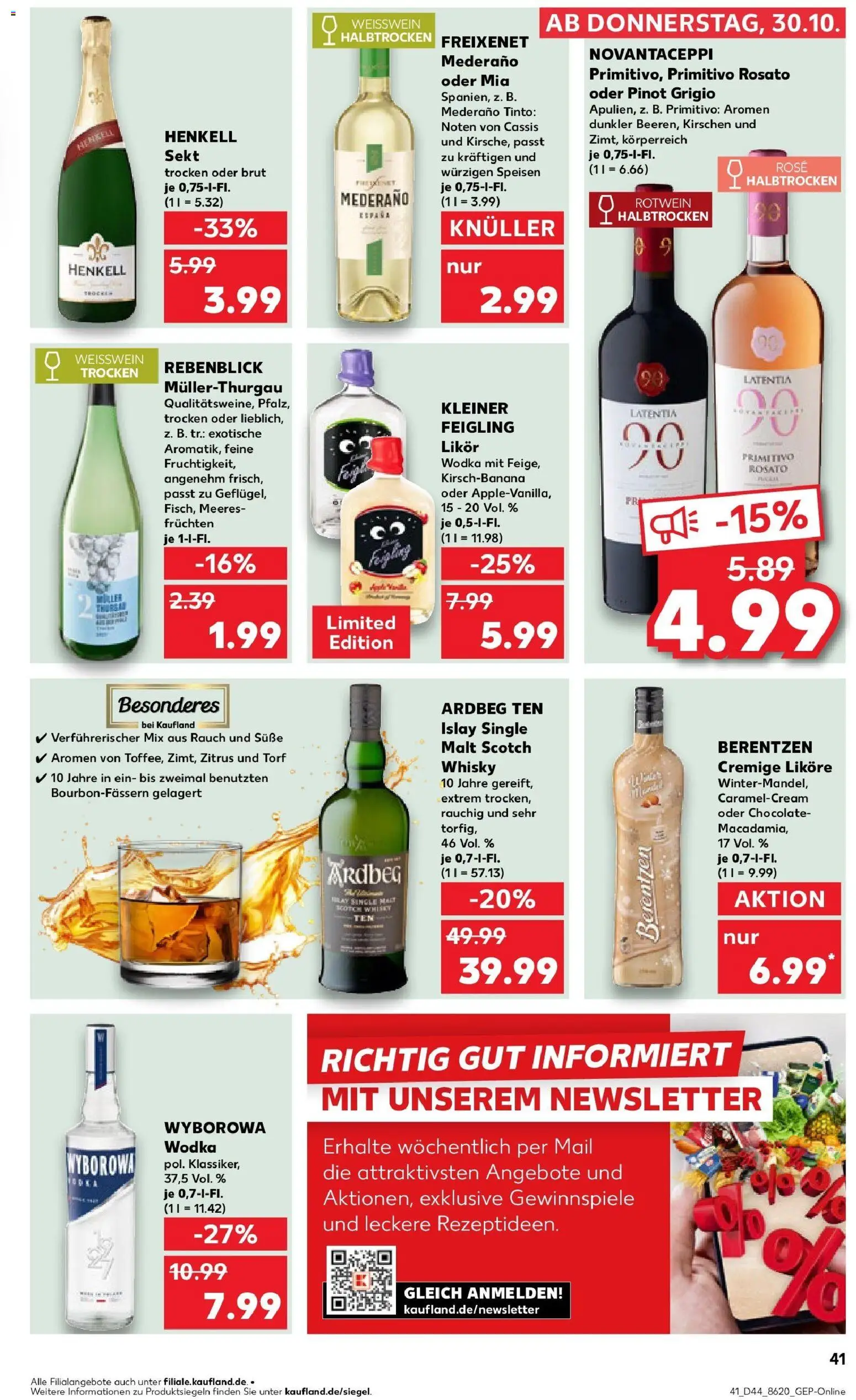 Kaufland prospekt Borken	 – gültig ab 30.10.2025 | Seite: 41 | Produkte: Weißwein, Rotwein, Wodka, Berentzen
