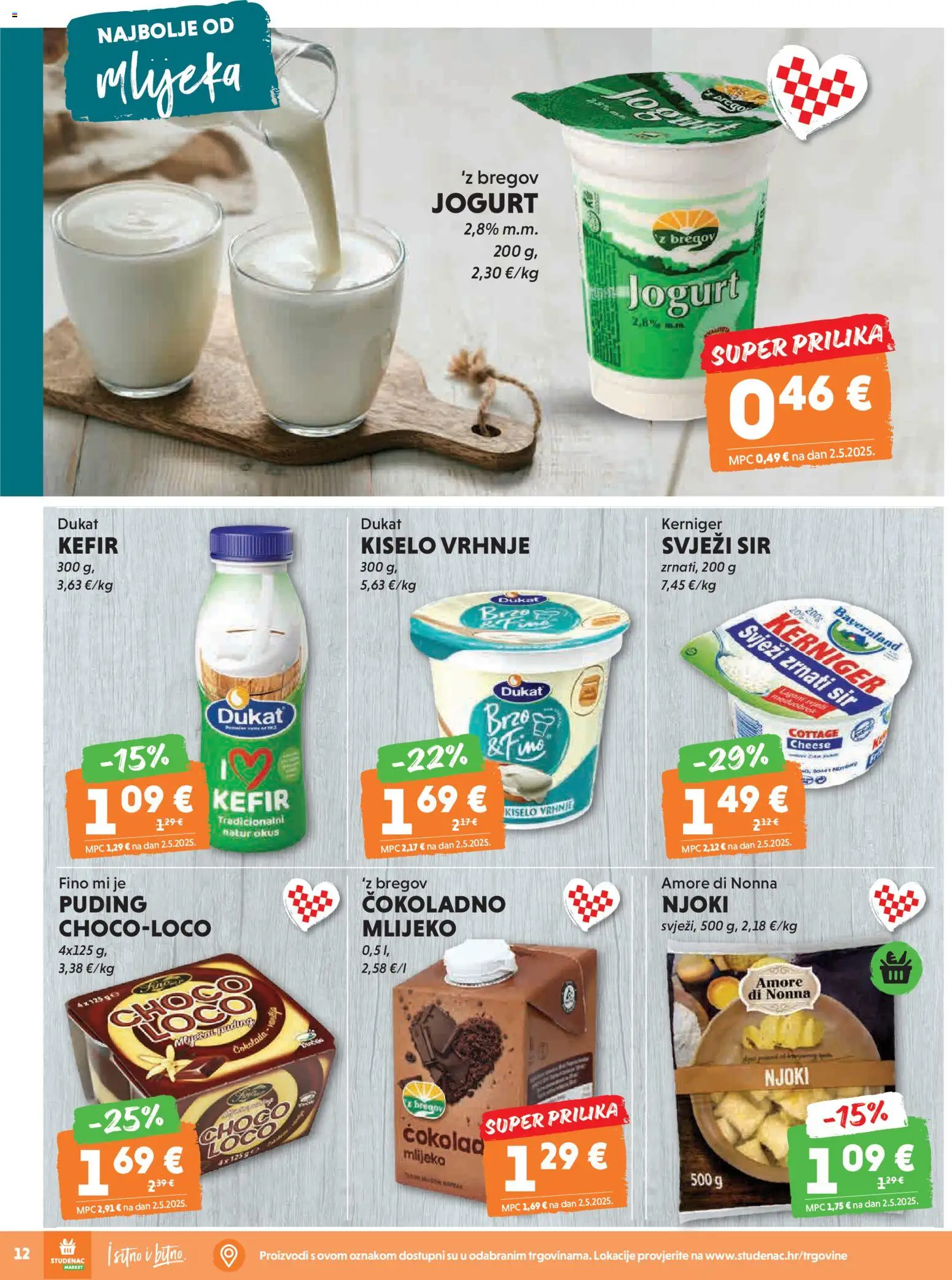 Studenac katalog | vrijedi od 18.02.2026 | Stranica: 12 | Proizvodi: Mlijeko, Čokolada, Kiselo vrhnje, Svježi sir