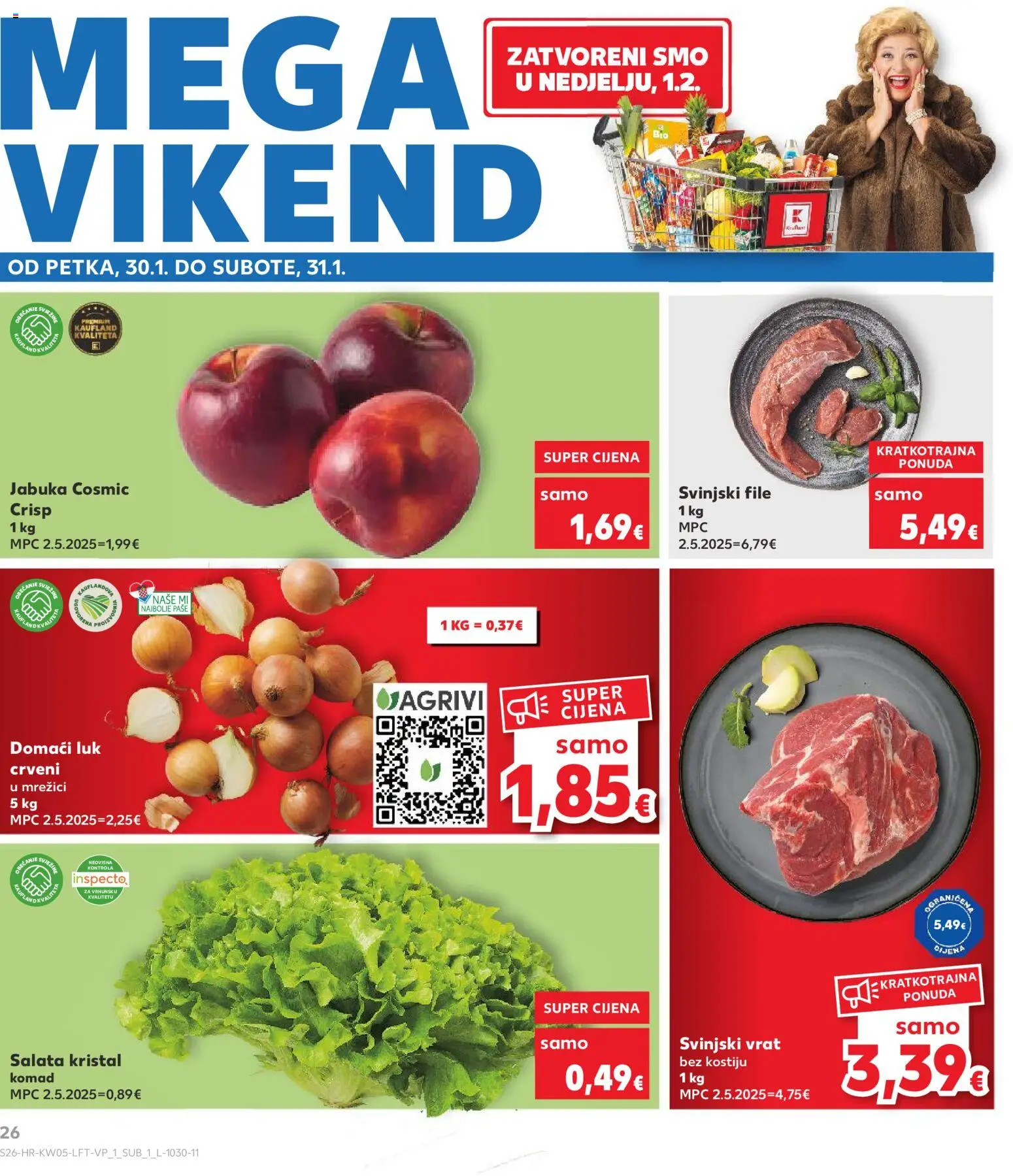 Kaufland katalog | vrijedi od 28.01.2026 | Stranica: 26 | Proizvodi: Svinjski vrat, Svinjski file, Salata, Jabuka