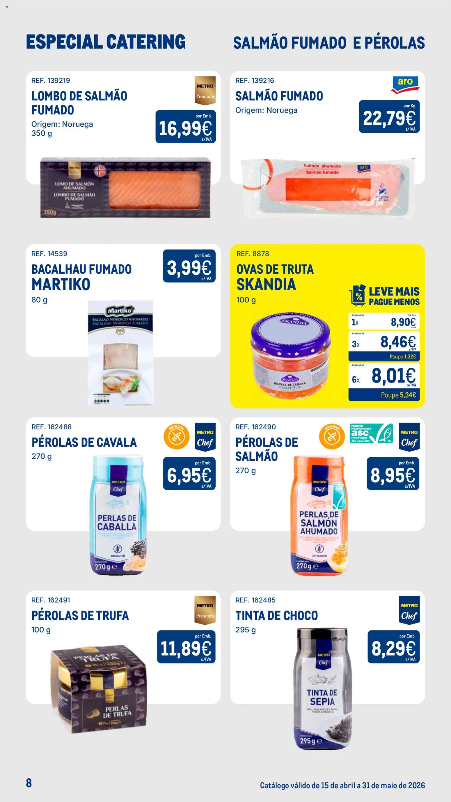 Makro Especial Catering │ válido de 15.04.2026 | Página: 8 | Produtos: Bacalhau, Tinta, Salmão, Truta