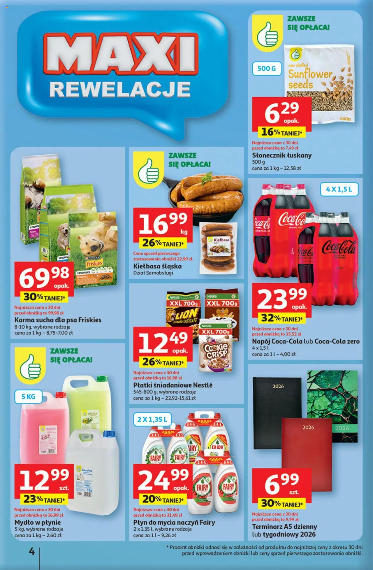 Auchan Gazetka - Pewność niskich cen Hipermarket od 11.09.2025 | Strona: 4 | Produkty: Kiełbasa, Płatki śniadaniowe, Kiełbasa śląska, Fairy