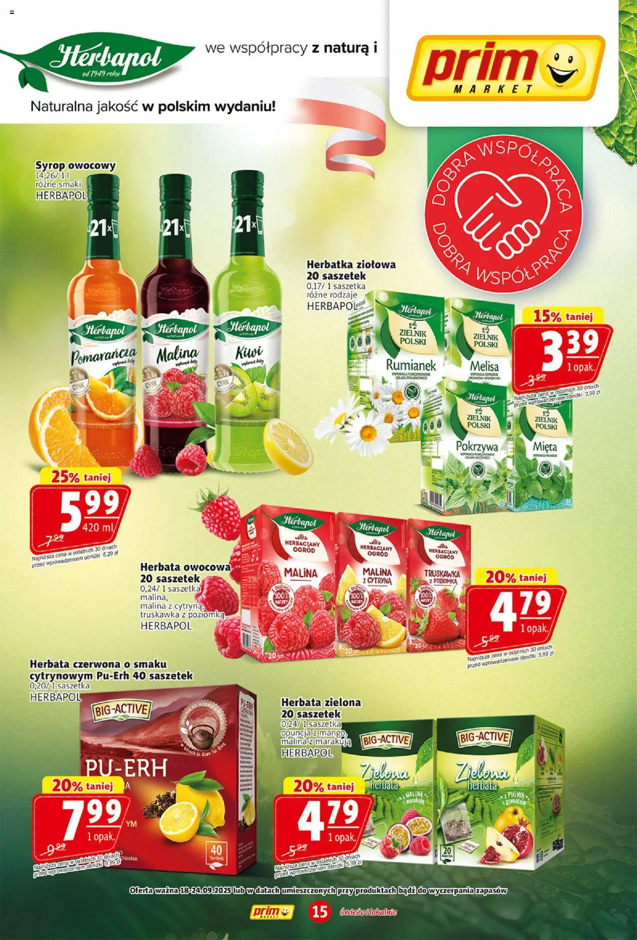 Prim Market Gazetka od 18.09.2025 | Strona: 15 | Produkty: Syrop, Pigwa, Mięta, Herbata czerwona