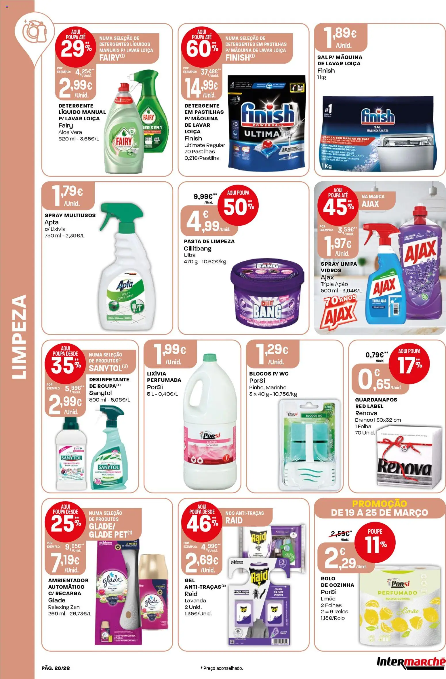 Intermarché Folheto Contact │ válido de 19.03.2026 | Página: 26 | Produtos: Máquina de lavar, Guardanapos, Detergente, Limpa vidros
