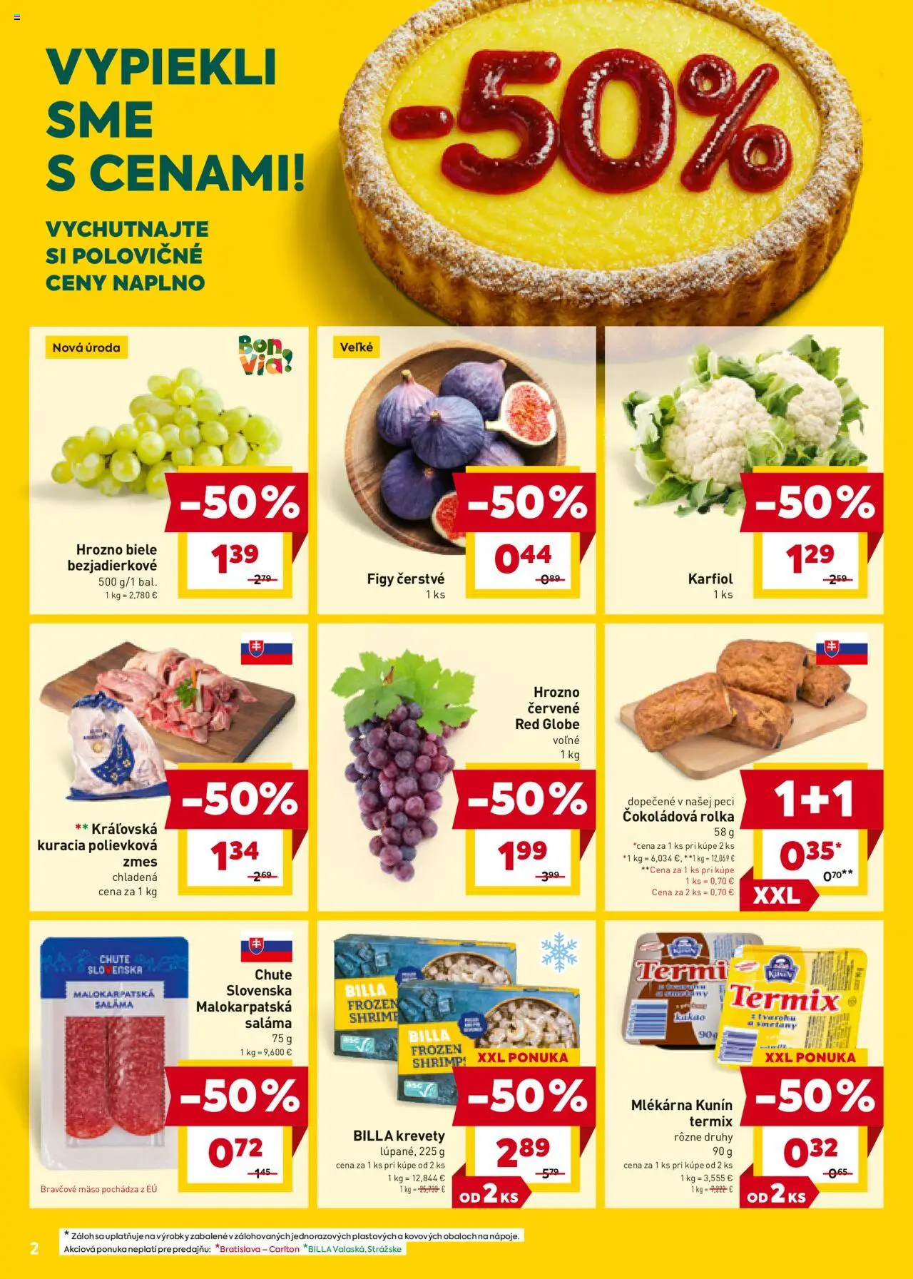 Nové Billa akcie – leták je platný od 24.09.2025 | Strana: 2 | Produkty: Saláma, Krevety, Karfiol, Bravčové mäso