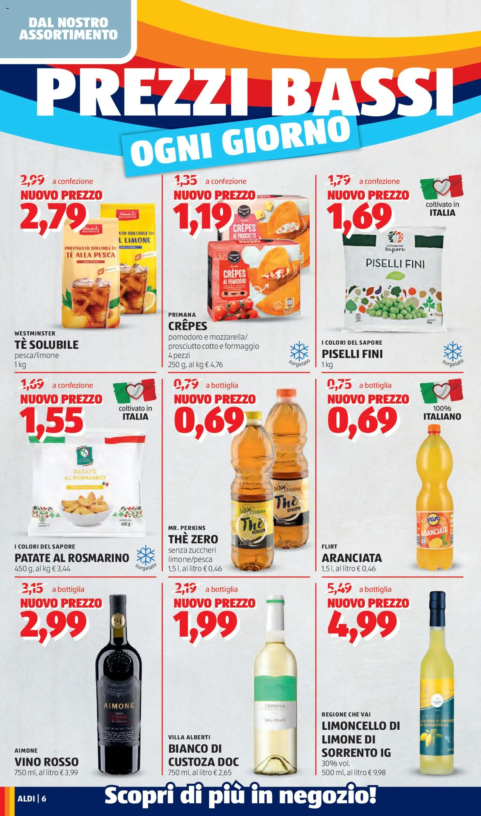 Volantino Aldi del 13.04.2026 | Pagina: 6 | Prodotti: Vino, Piselli, Limoncello, Bottiglia
