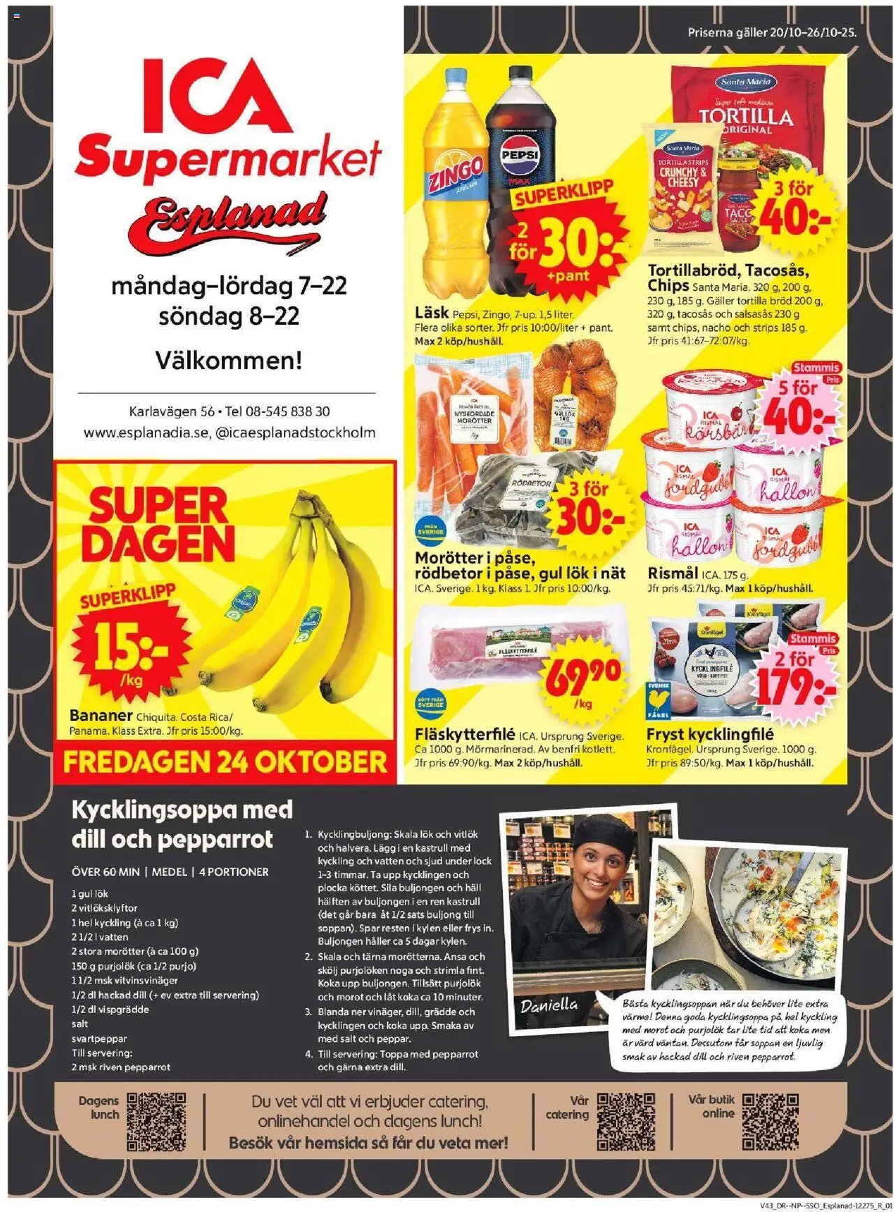 ICA Supermarket reklamblad aktuell från 20.10.2025 | Sida: 1 | Produkter: Kycklingfile, Galler, Chips, Morot