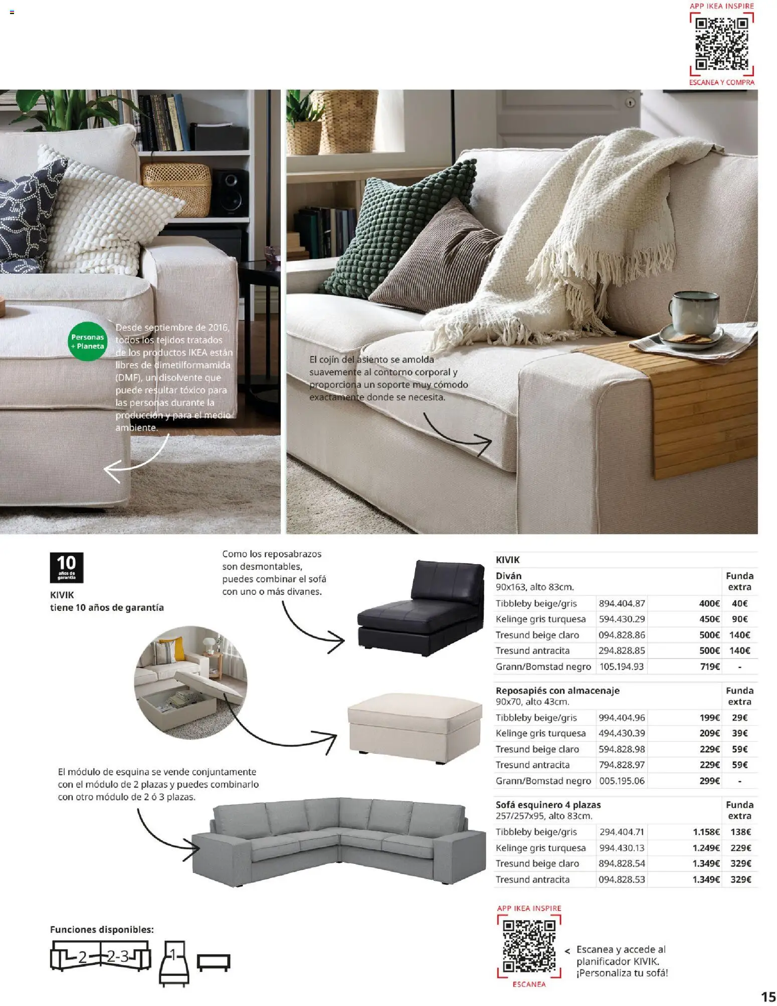 Catálogo IKEA Sofás │ válido desde el 02.12.2025 | Página: 15 | Productos: Reposapiés, Almacenaje, Cojín, Sofá