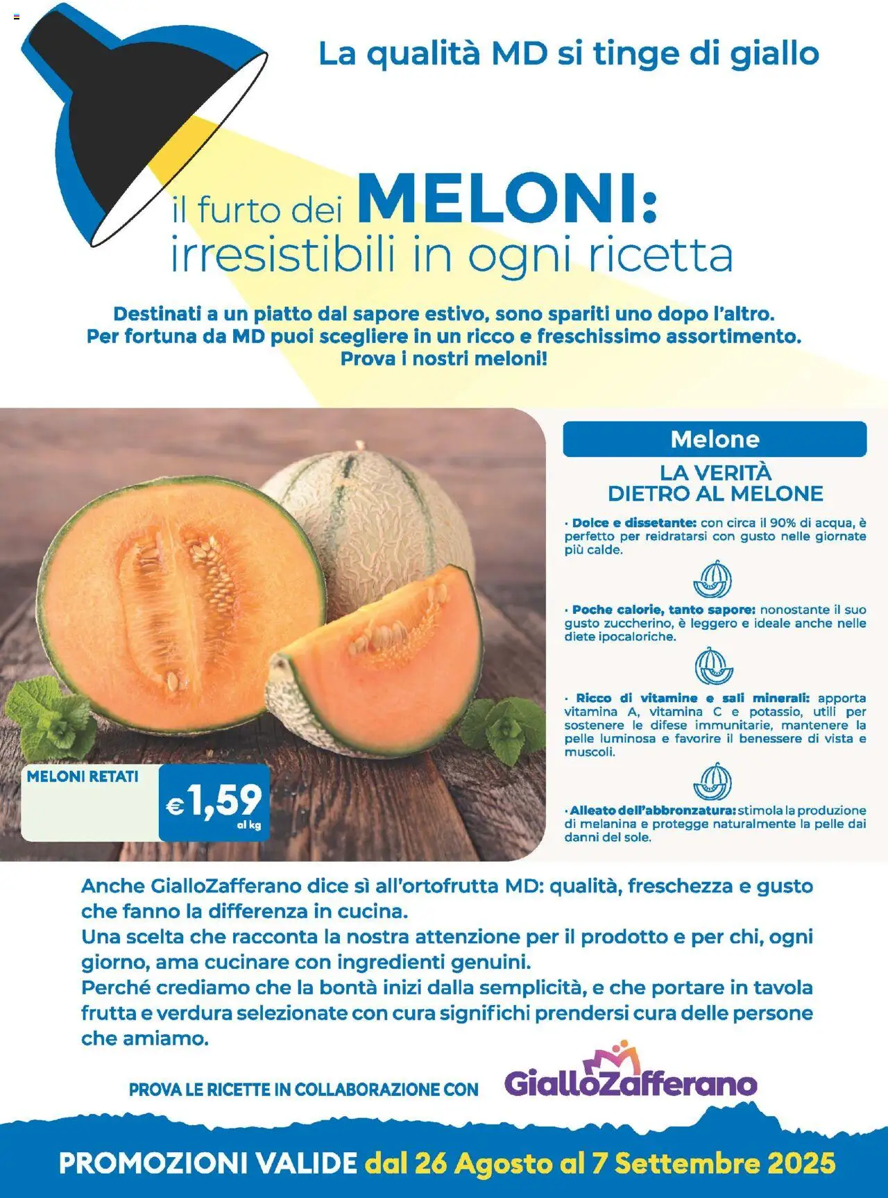 Volantino MD Discount del 26.08.2025 | Pagina: 9 | Prodotti: Frutta, Melone, Piatto