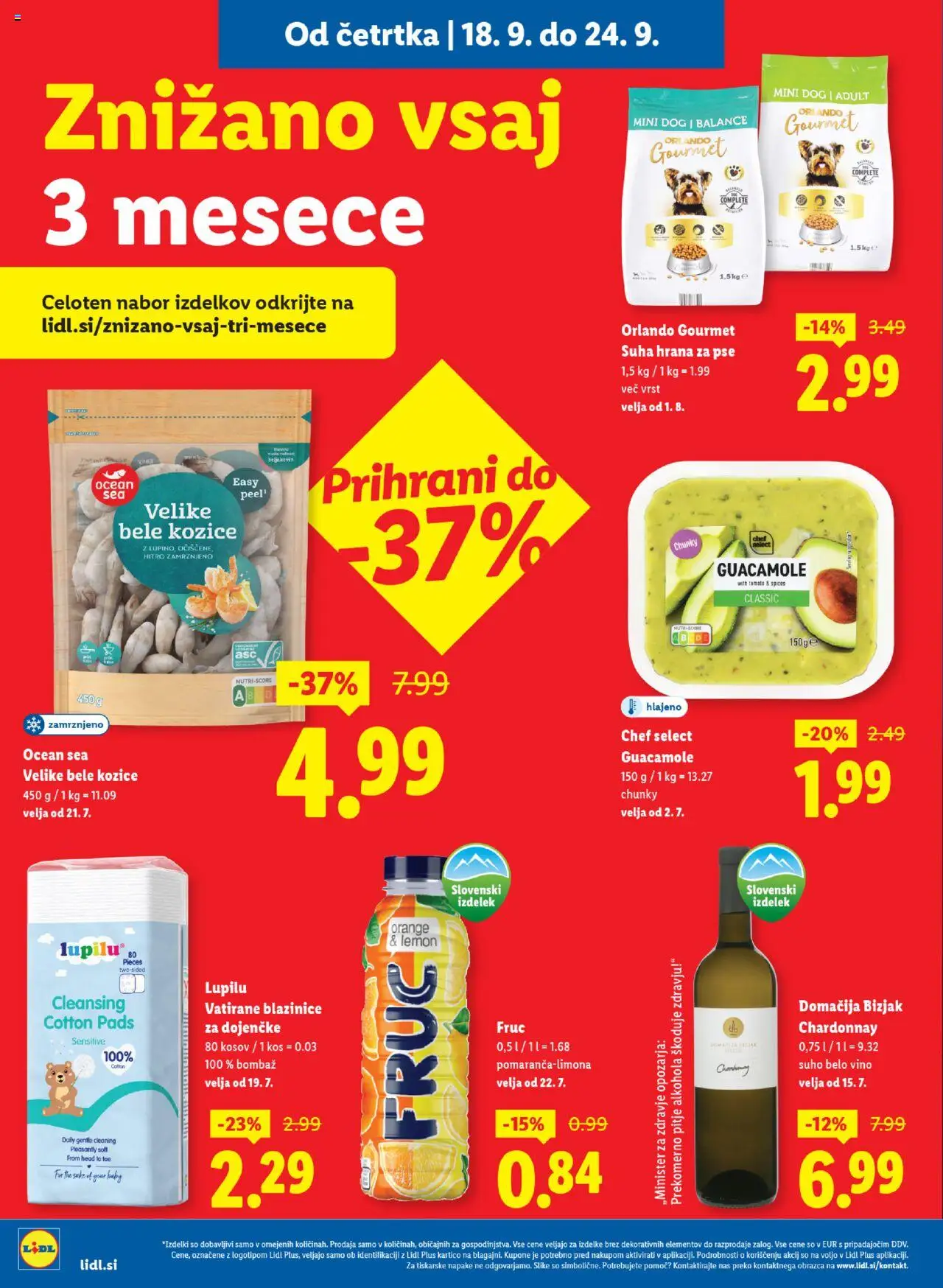 Novi Lidl katalog ponudbe – veljaven od 18.09.2025 | Stran: 12 | Izdelki: Hrana za pse, Kozice, Kos, Vino