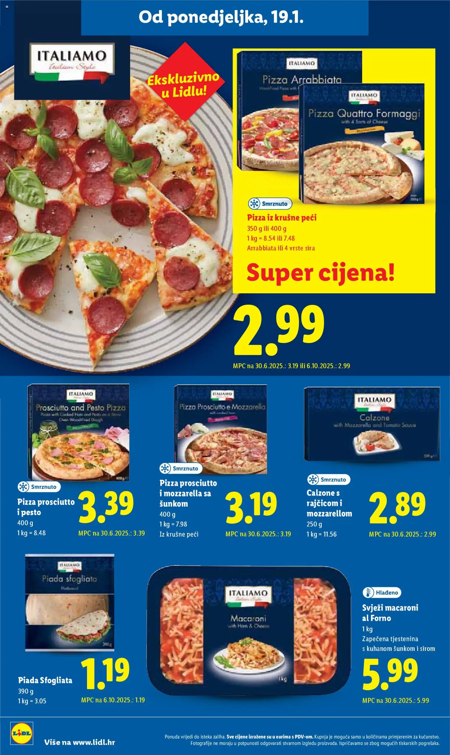 Lidl katalog | vrijedi od 19.01.2026 | Stranica: 18 | Proizvodi: Mozzarella, Pizza, Tjestenina