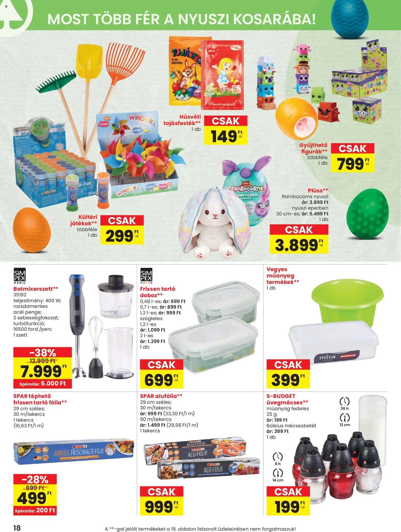 Spar akciós ujság - amely érvényes a következő dátumtól: 26.03.2026 | Oldal: 18 | Termékek: Tojásfesték, Plüss, Doboz