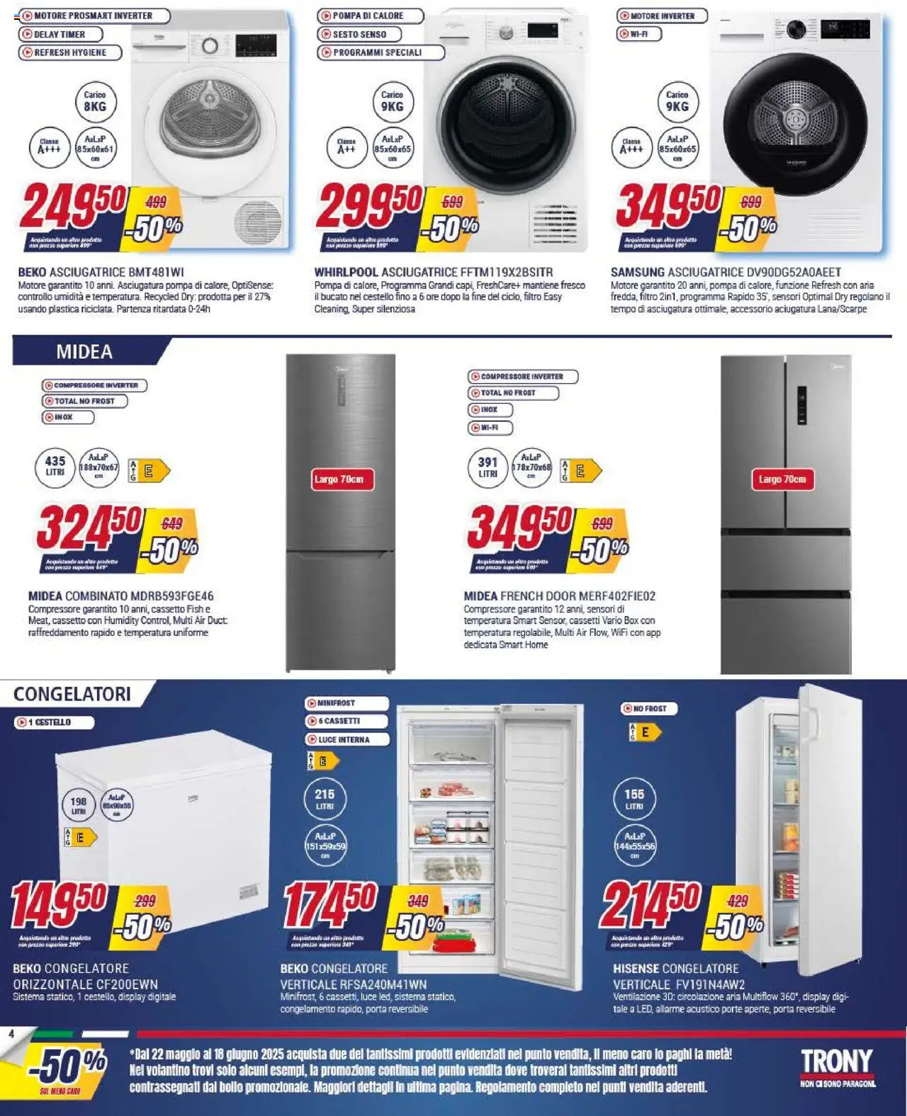 Volantino Trony del 22.05.2025 | Pagina: 4 | Prodotti: Compressore, Asciugatrice, Congelatore, Samsung
