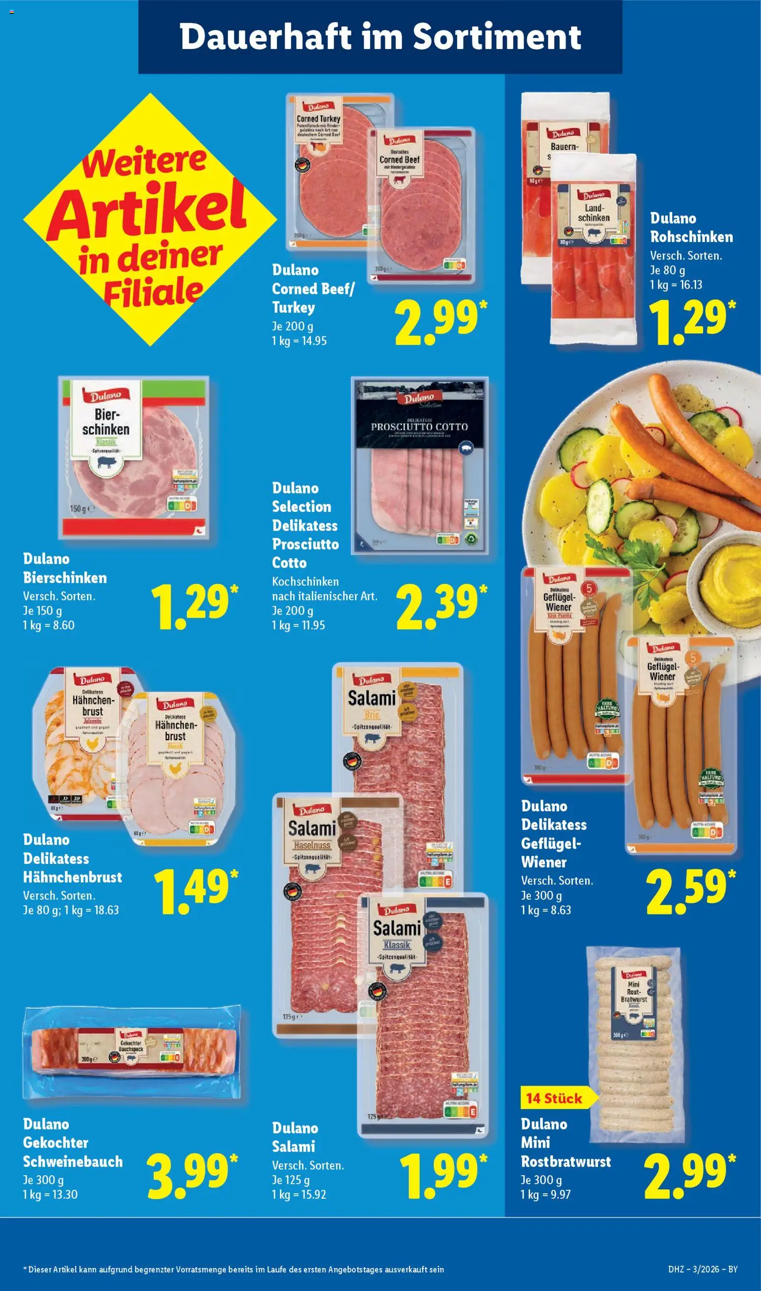 Lidl Prospekt München – gültig ab 12.01.2026 | Seite: 23 | Produkte: Schweinebauch, Bratwurst, Salami, Schinken