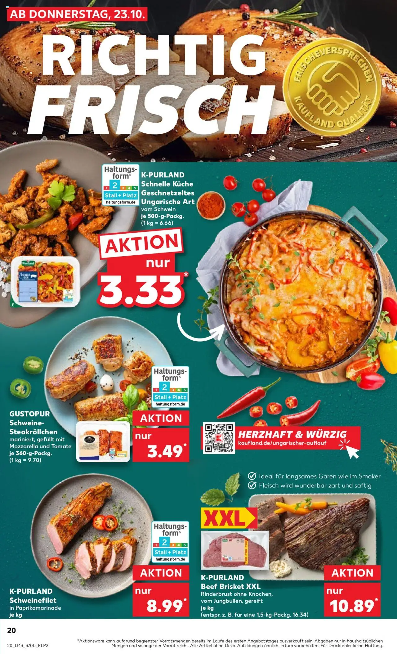 Kaufland prospekt Rostock	 – gültig ab 23.10.2025 | Seite: 20 | Produkte: Mozzarella, Küche, Schweinefilet, Fleisch
