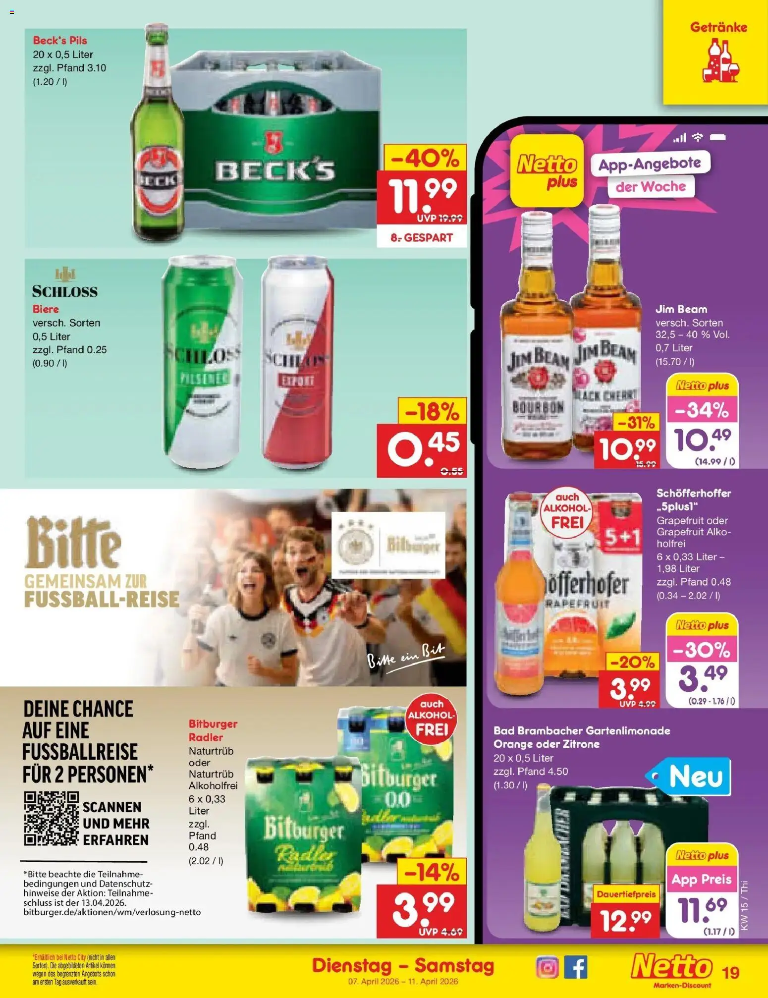 Netto Marken-Discount Prospekt Thiendorf	 – gültig ab 05.04.2026 | Seite: 21 | Produkte: Bitburger, Jim beam, Bad, Bourbon