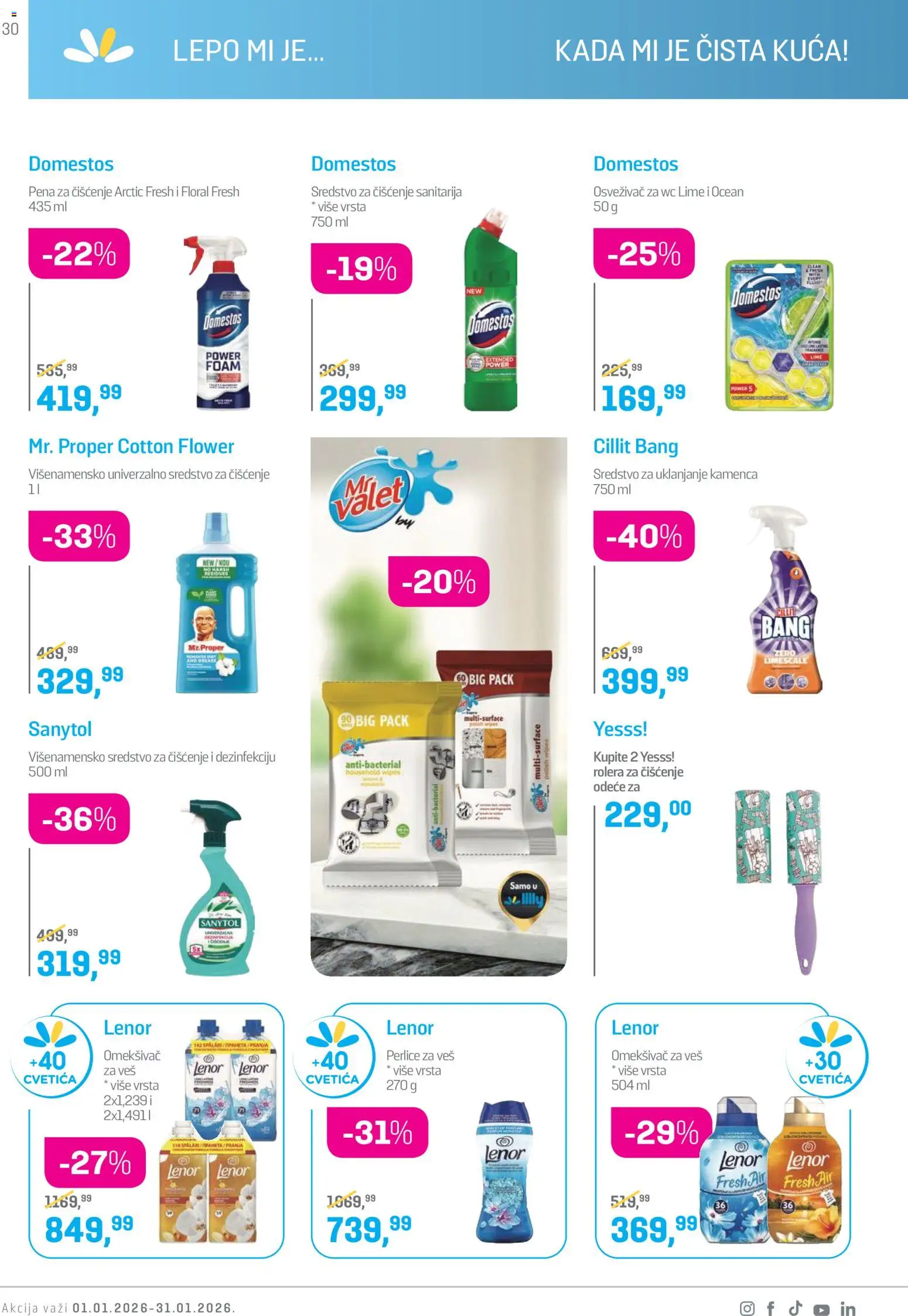 Lilly drogerie katalog - važi od 01.01.2026 | Strana: 30 | Proizvode: Cillit Bang, Wc, Sanytol, Omekšivač za veš